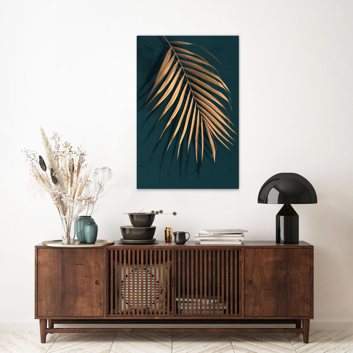 GOLDEN PALM WHISPERS Vertical Canvas Print