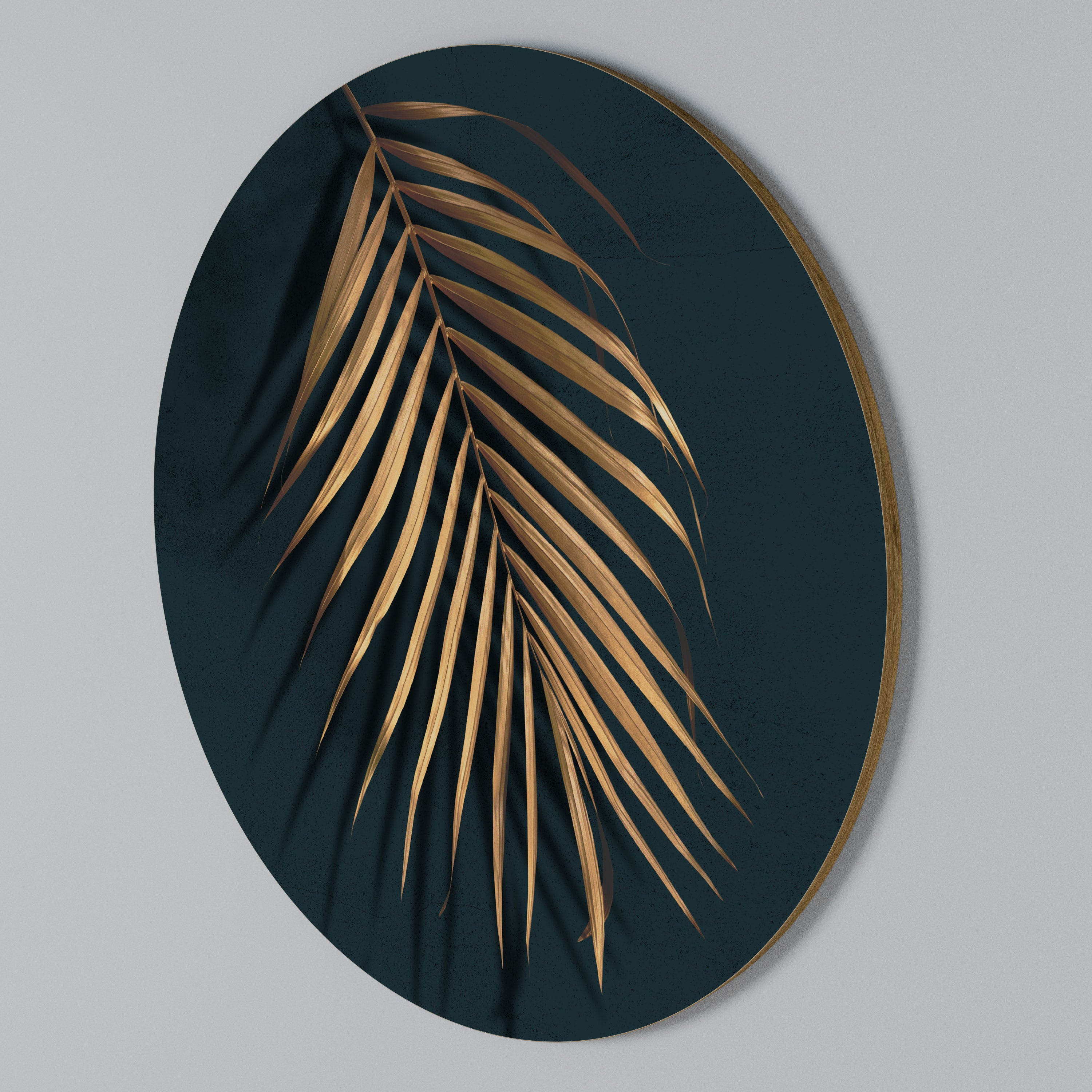 GOLDEN PALM WHISPERS Round Wall Art