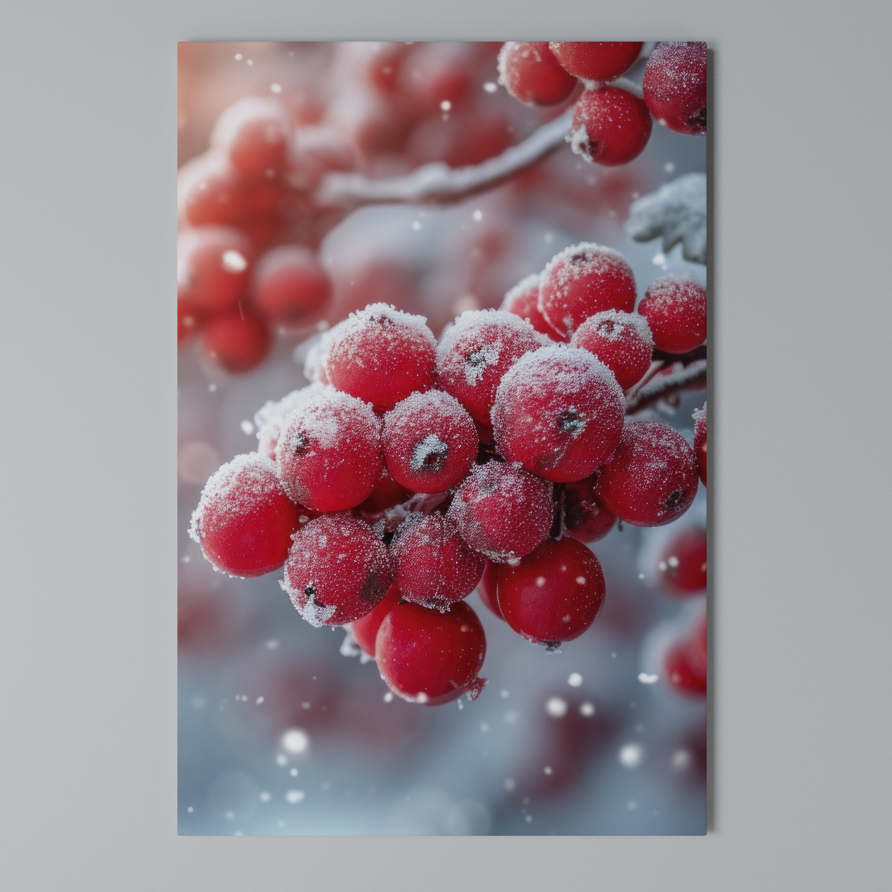 WINTER'S CRIMSON TREASURES Vertical Canvas Print