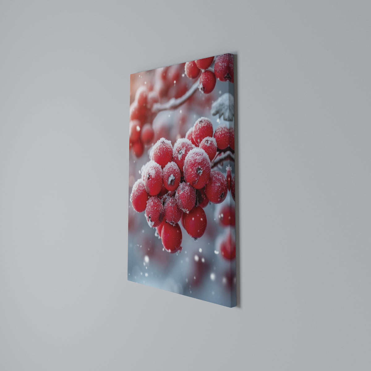 WINTER'S CRIMSON TREASURES Vertical Canvas Print