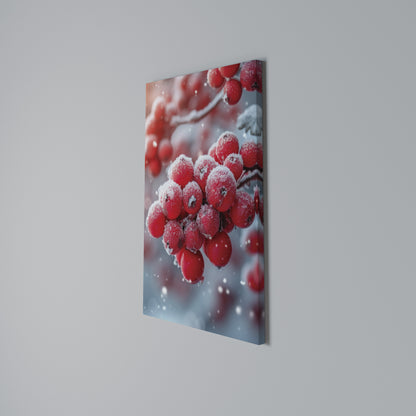 WINTER'S CRIMSON TREASURES Vertical Canvas Print
