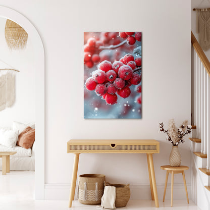 WINTER'S CRIMSON TREASURES Vertical Canvas Print