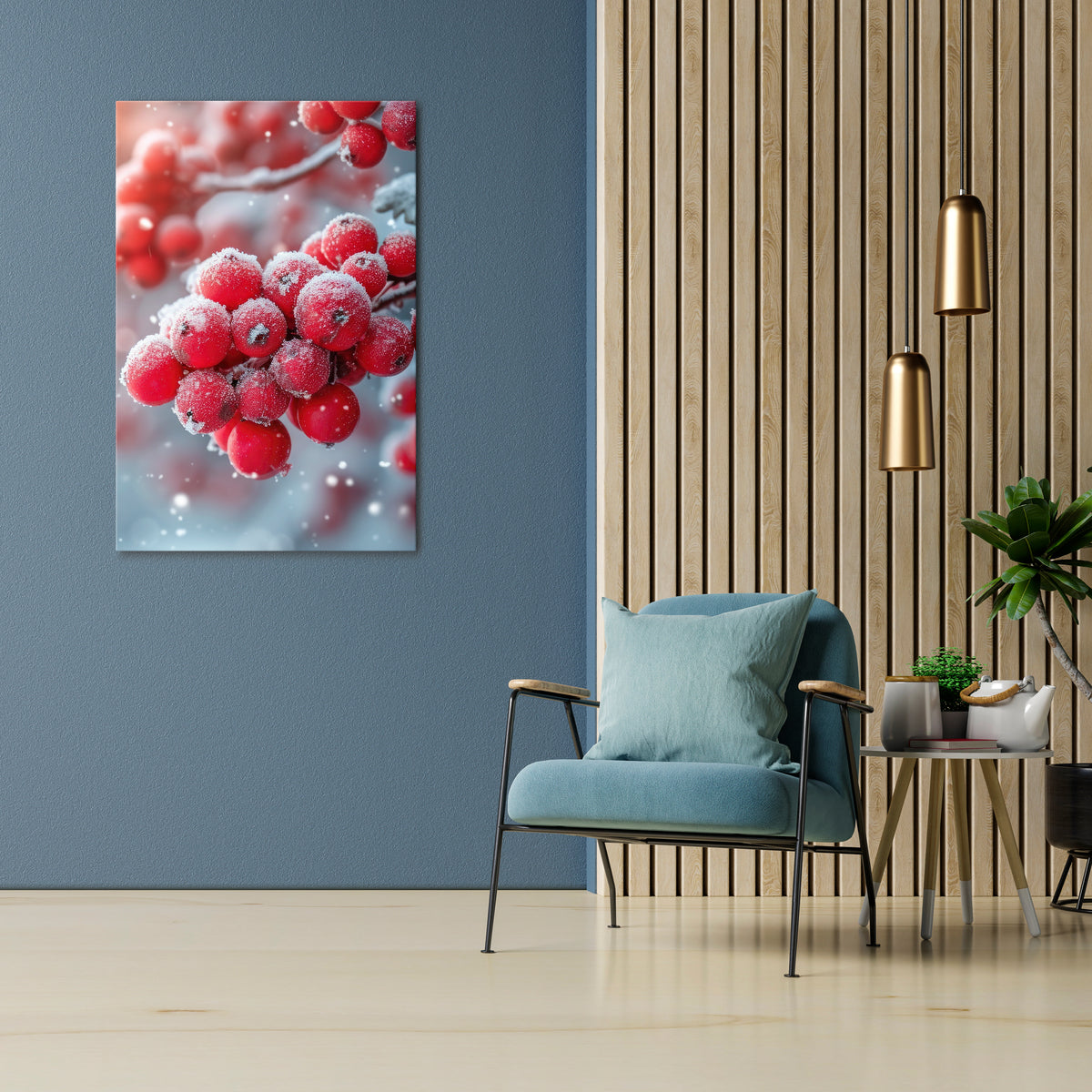 WINTER'S CRIMSON TREASURES Vertical Canvas Print