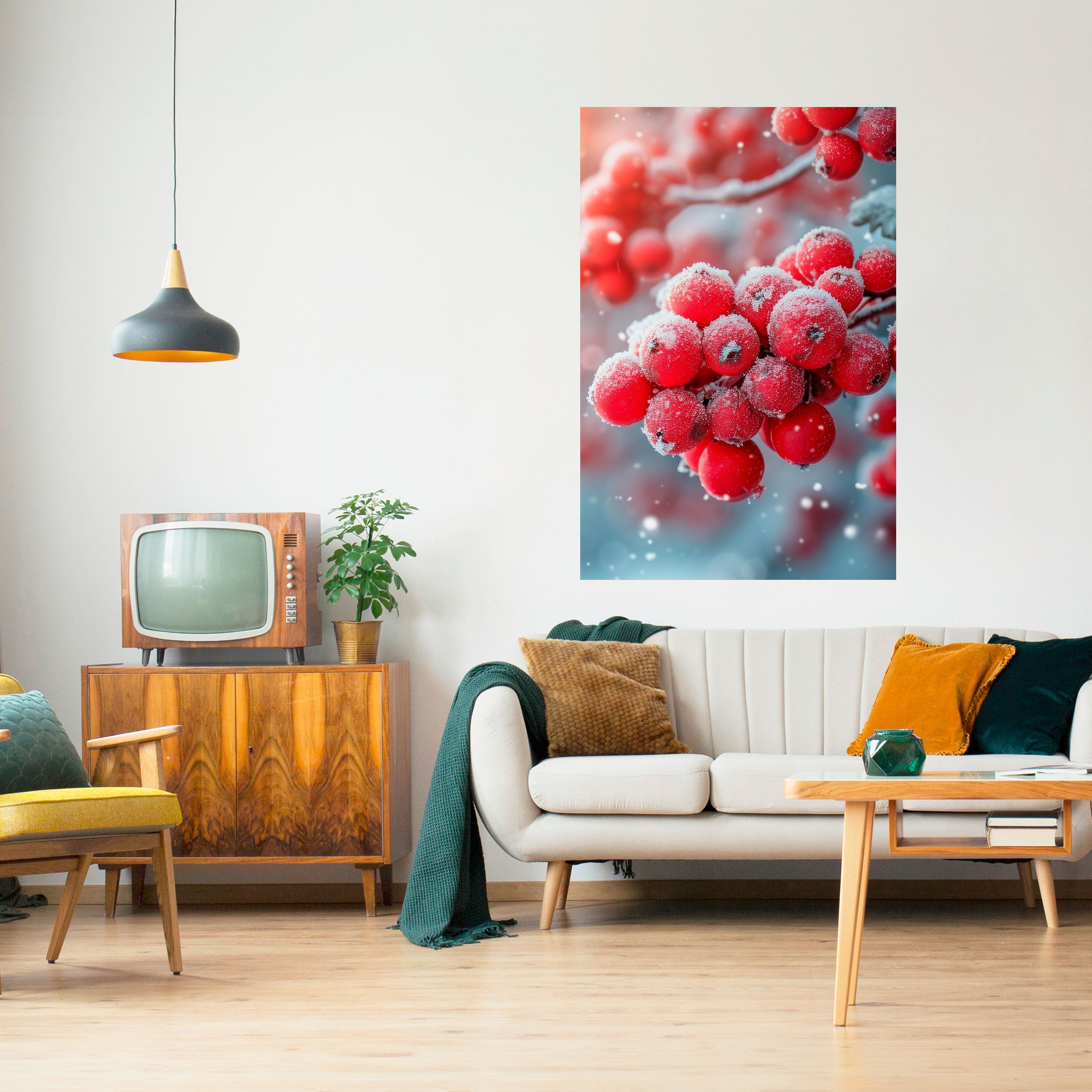 Affiche verticale autocollante « Trésors cramoisis de l'hiver »