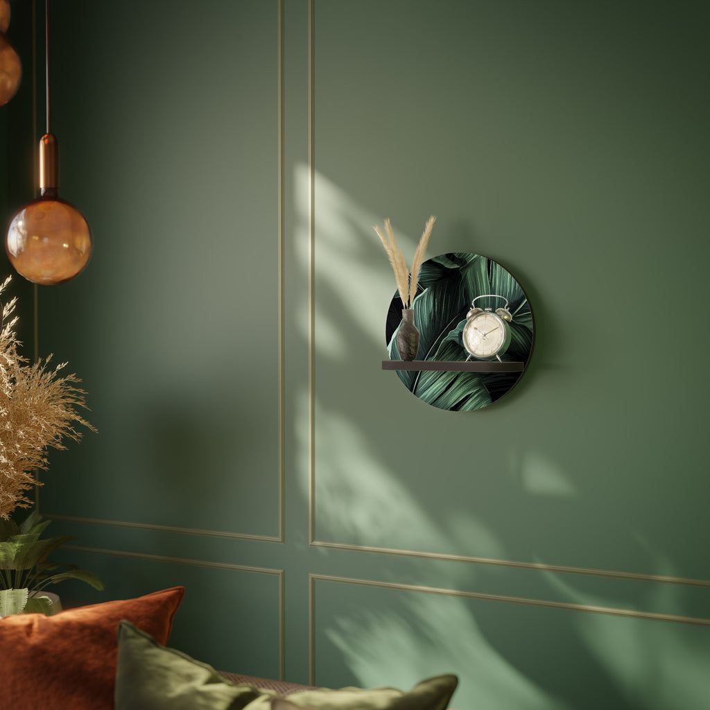 Étagère d'art ronde LEAFY ELEGANCE en finition noire