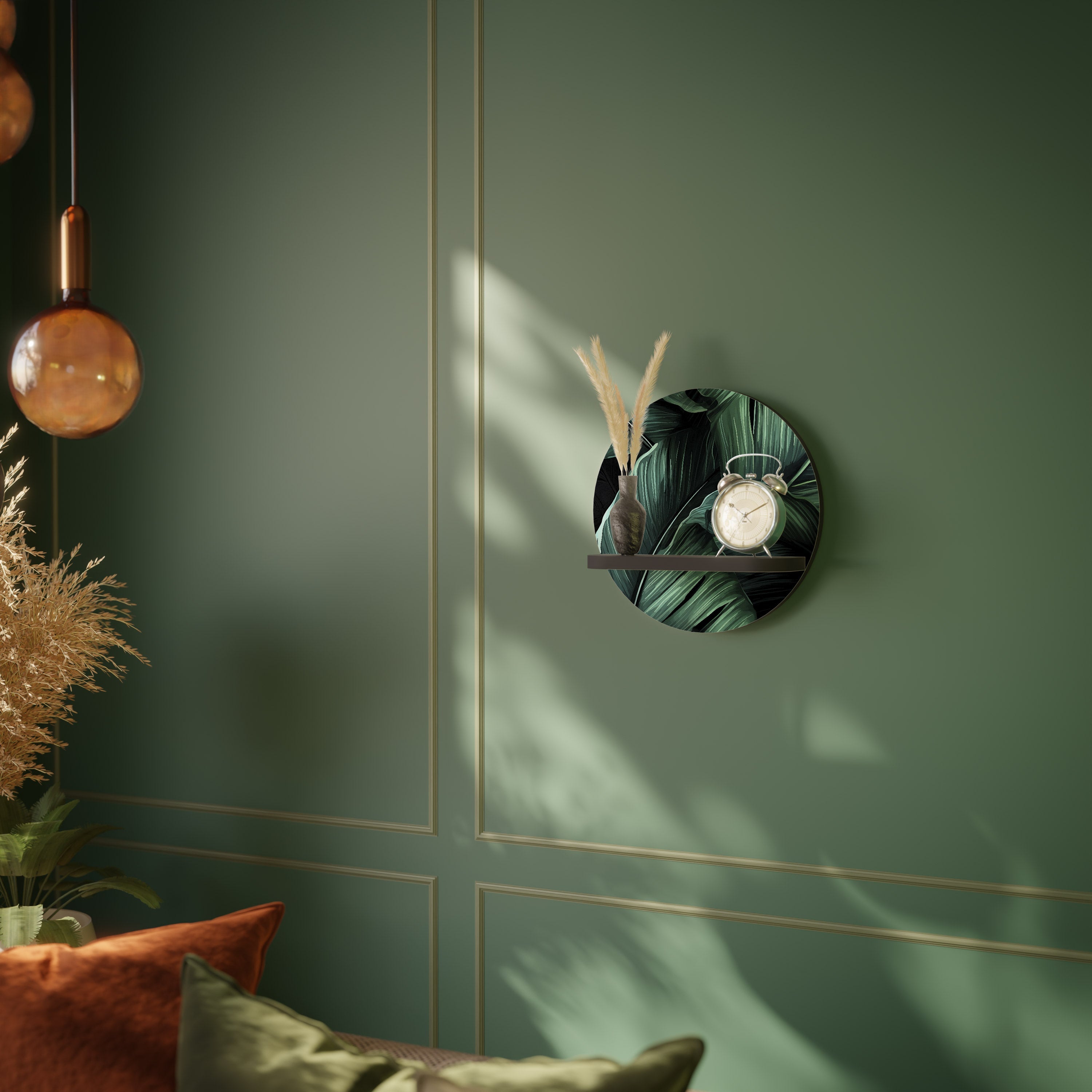 Étagère d'art ronde LEAFY ELEGANCE en finition noire