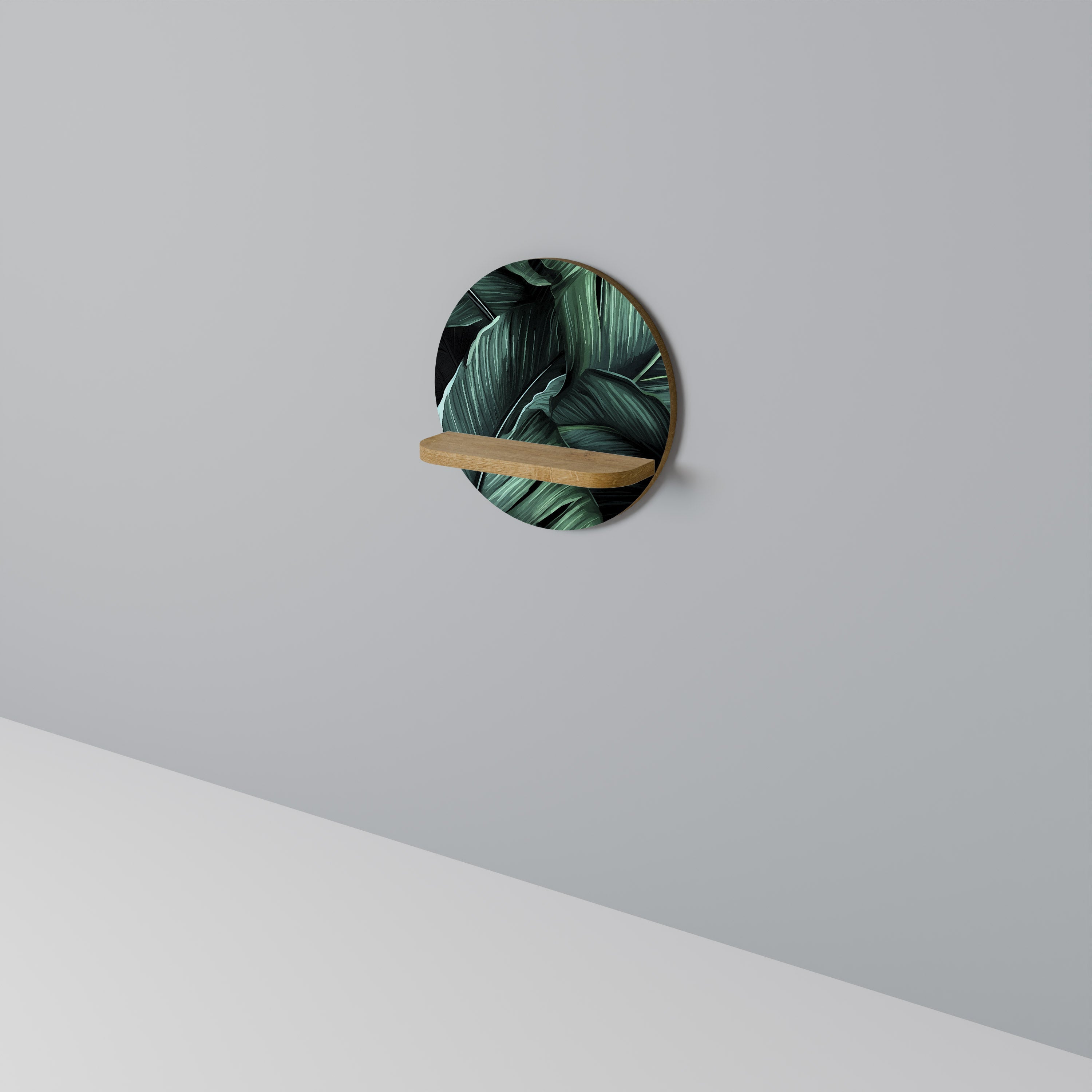 LEAFY ELEGANCE Round Art Shelf In Oak Effect