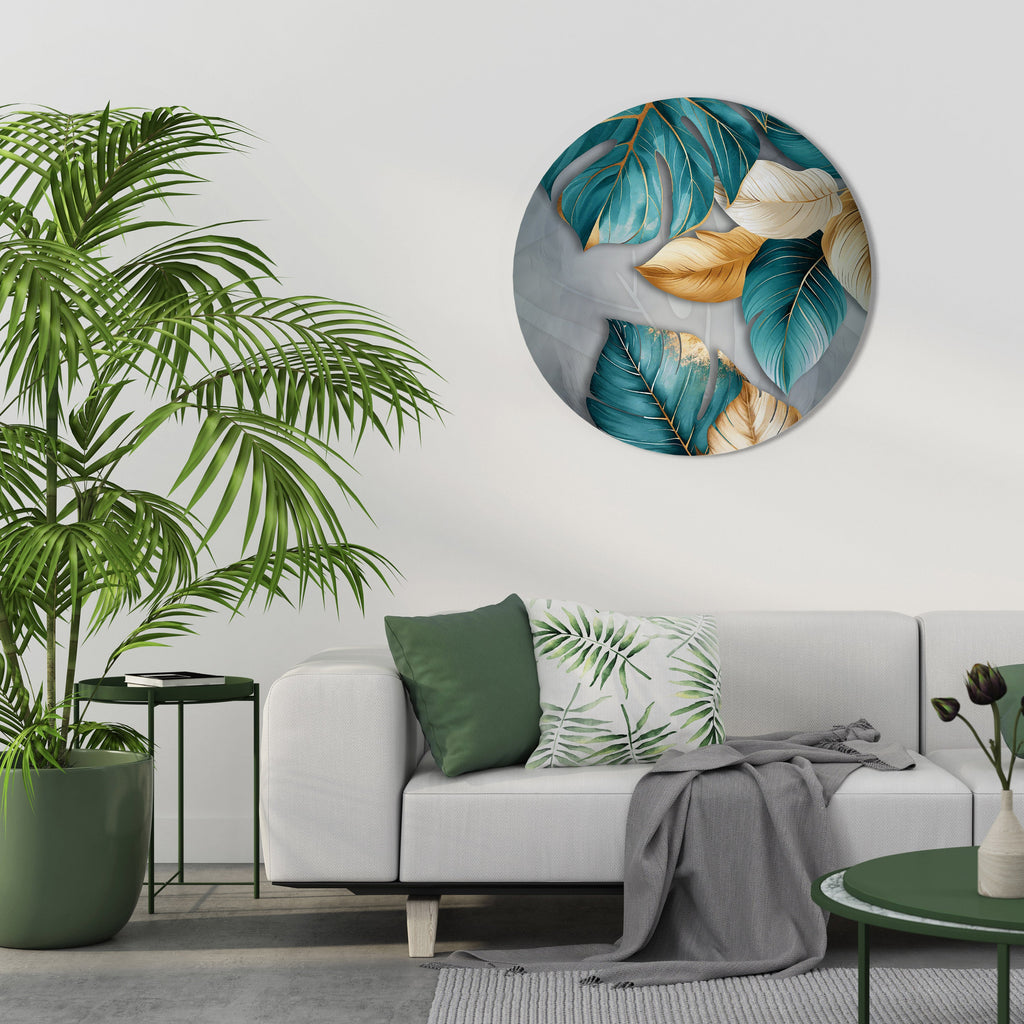 ÉLÉGANCE DANS LES FEUILLES Art mural rond