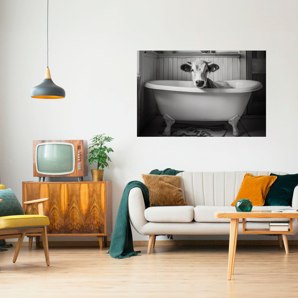 Affiche horizontale autocollante représentant une vache en détente