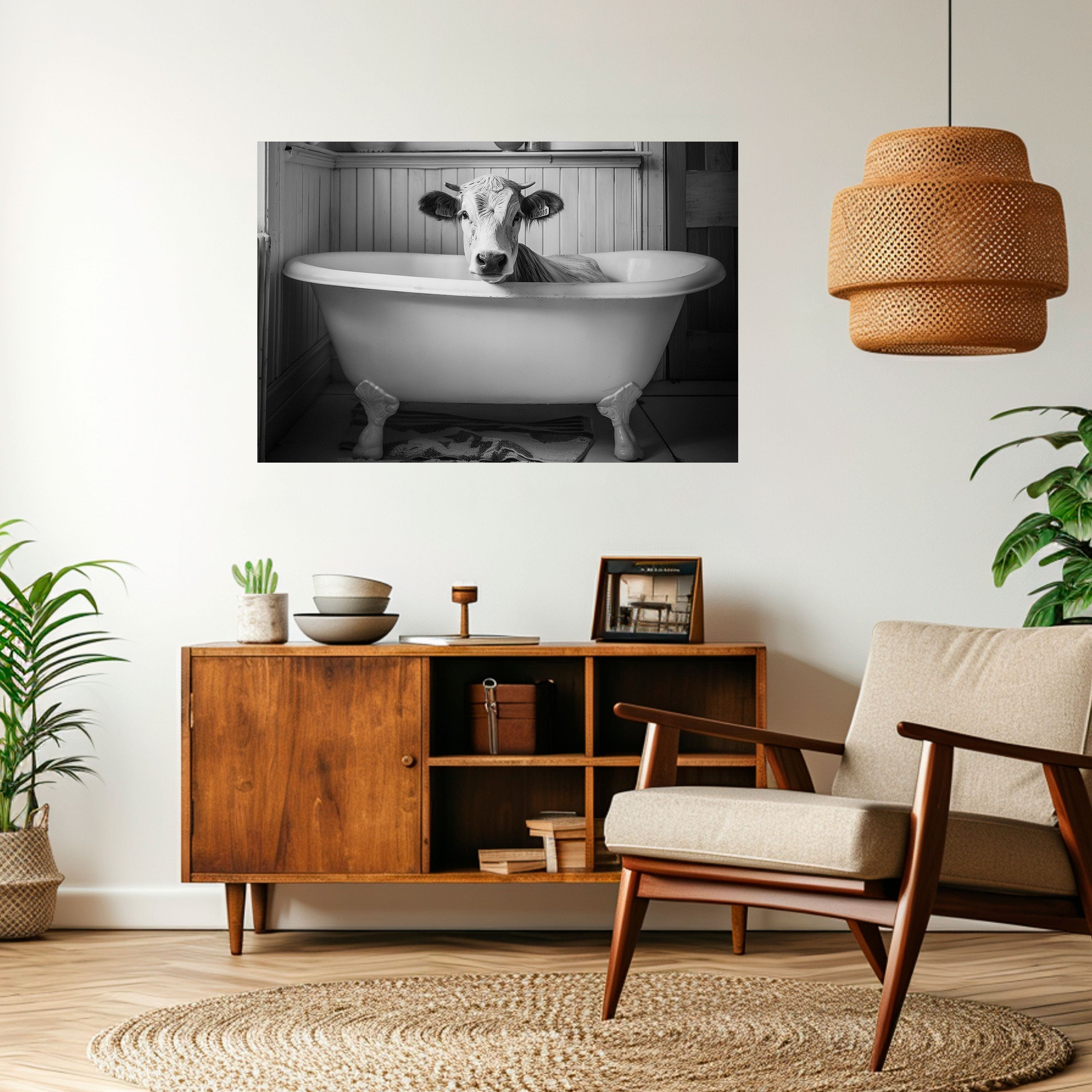 Affiche horizontale autocollante représentant une vache en détente