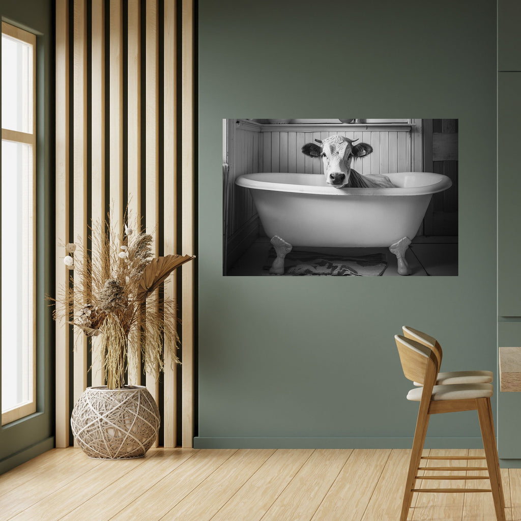 Affiche horizontale autocollante représentant une vache en détente