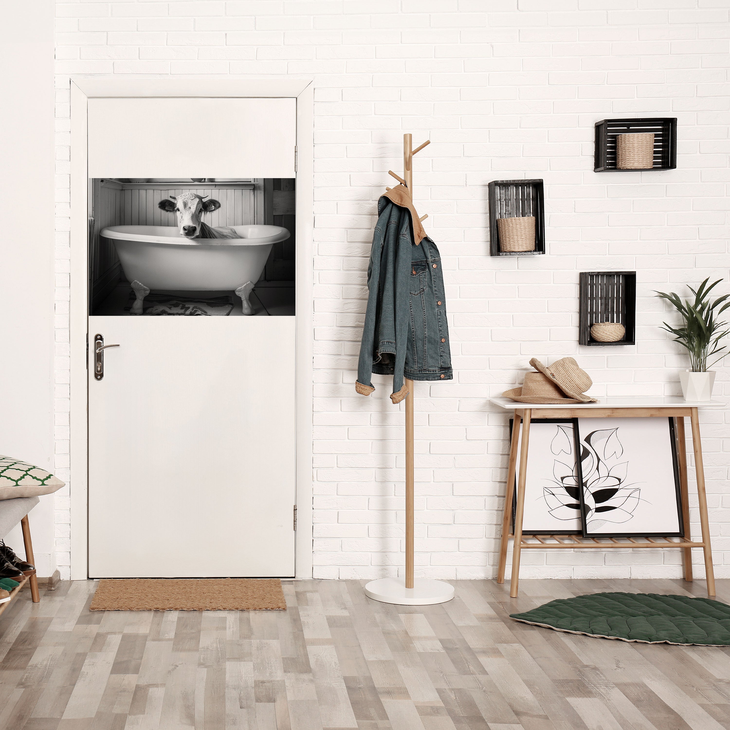 Affiche horizontale autocollante représentant une vache en détente