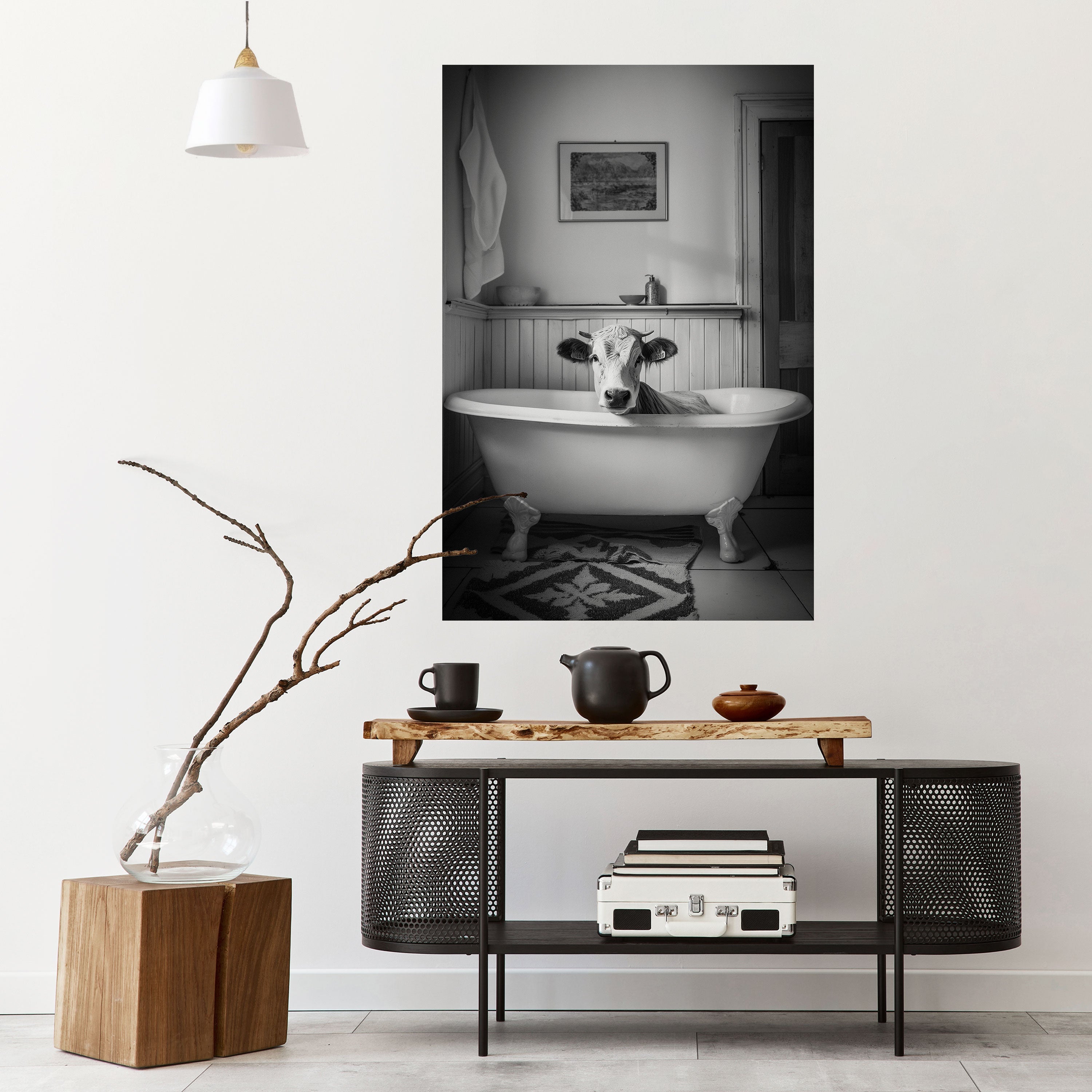 Affiche verticale autocollante représentant une vache en détente