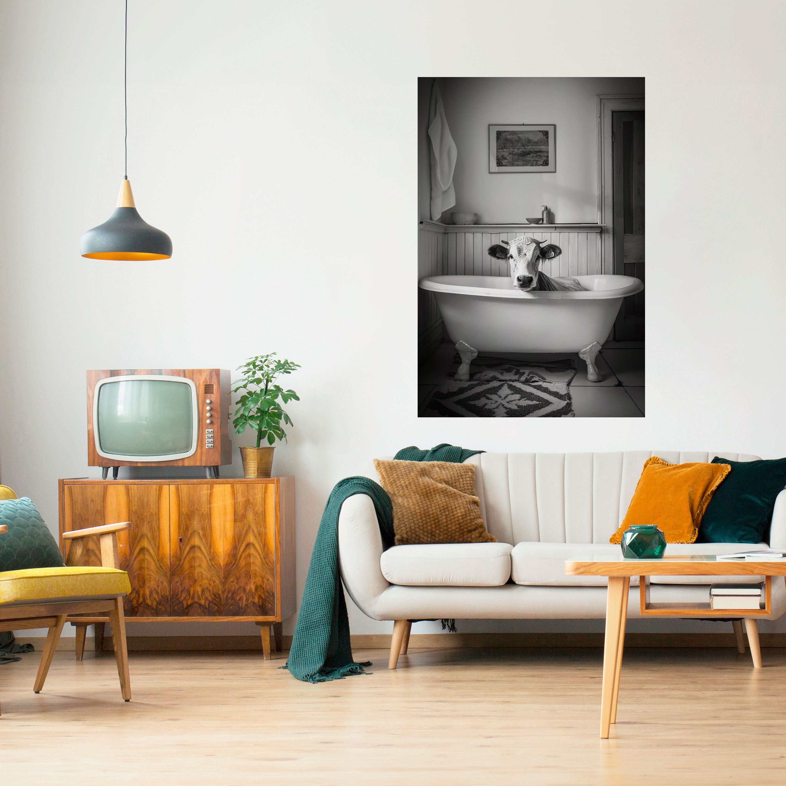 Affiche verticale autocollante représentant une vache en détente