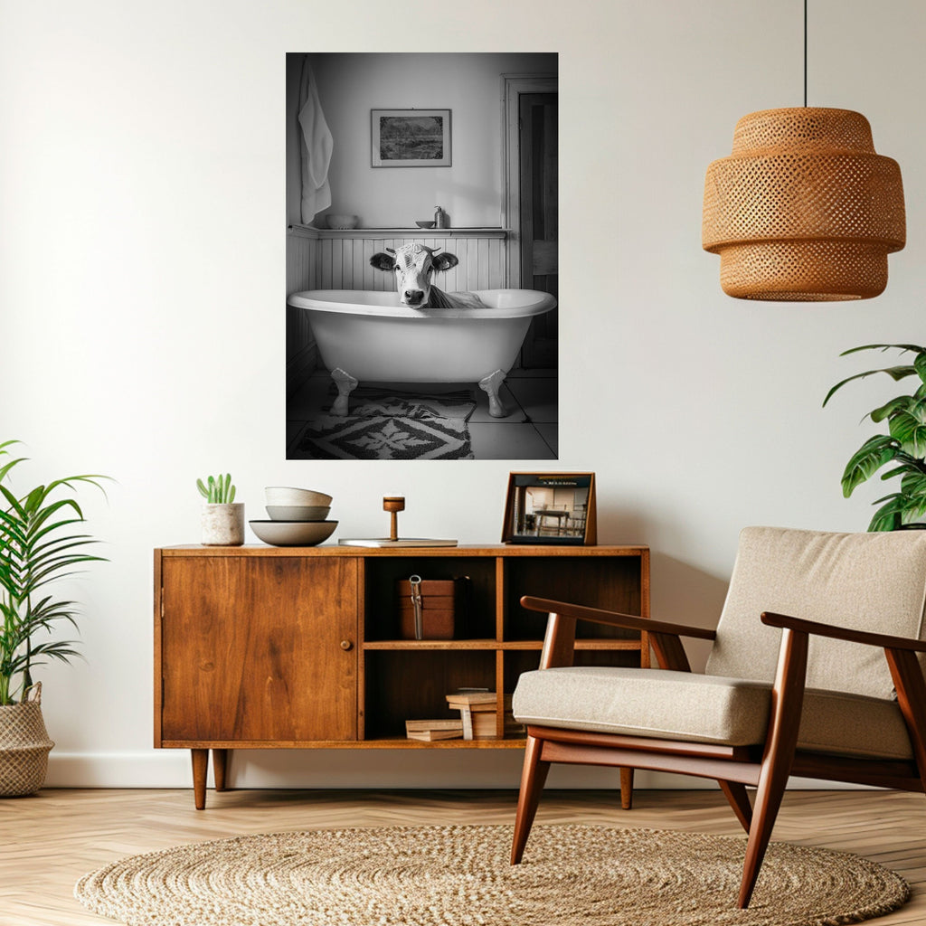 Affiche verticale autocollante représentant une vache en détente