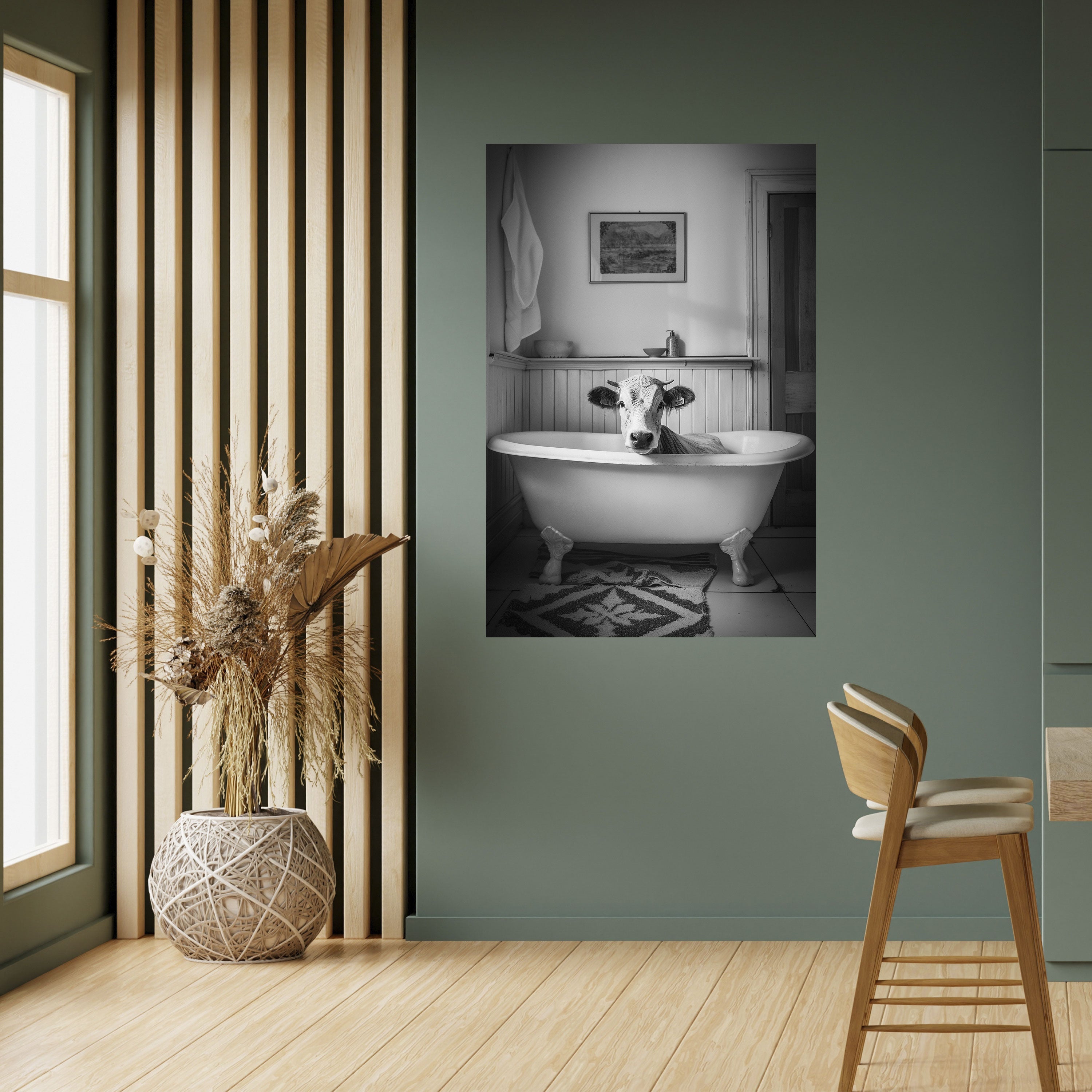 Affiche verticale autocollante représentant une vache en détente