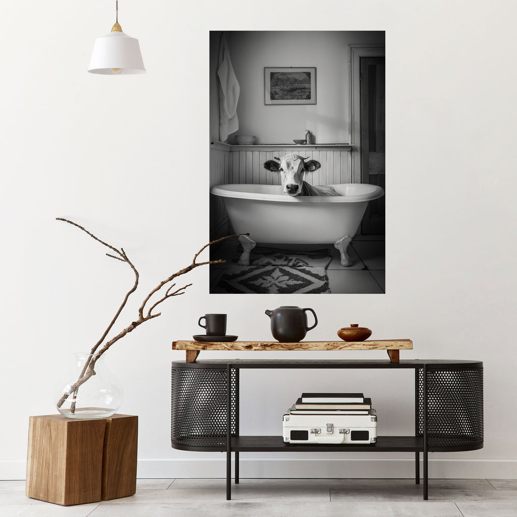 Affiche verticale autocollante représentant une vache en détente