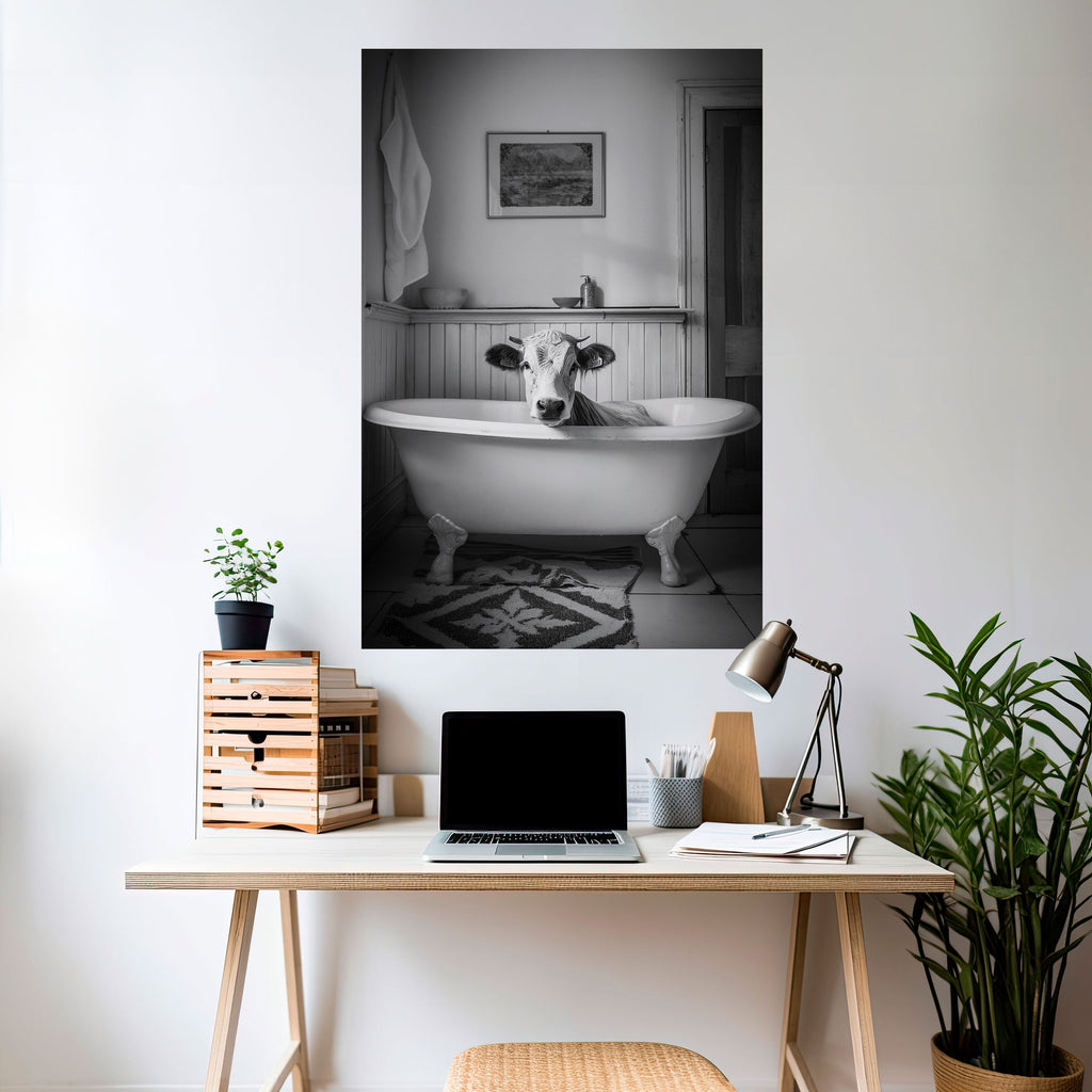 Affiche verticale autocollante représentant une vache en détente