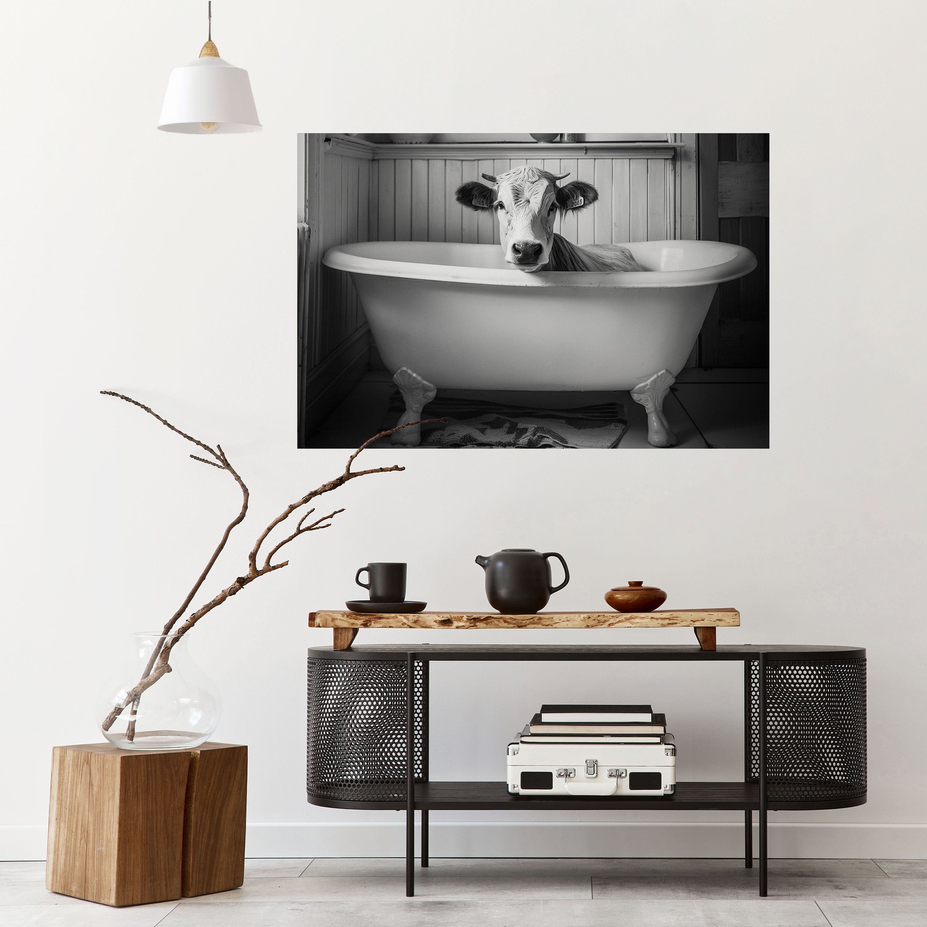 Affiche horizontale autocollante représentant une vache en détente