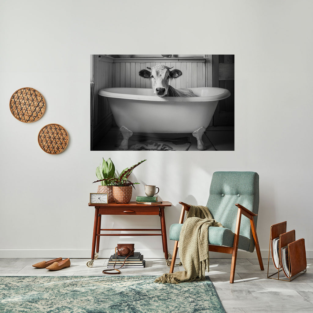 Affiche horizontale autocollante représentant une vache en détente