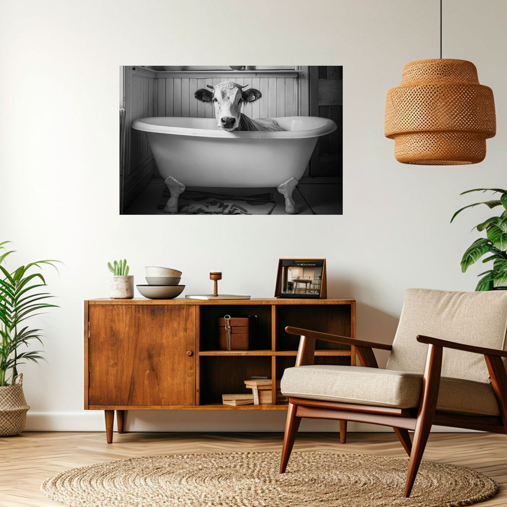 Affiche horizontale autocollante représentant une vache en détente