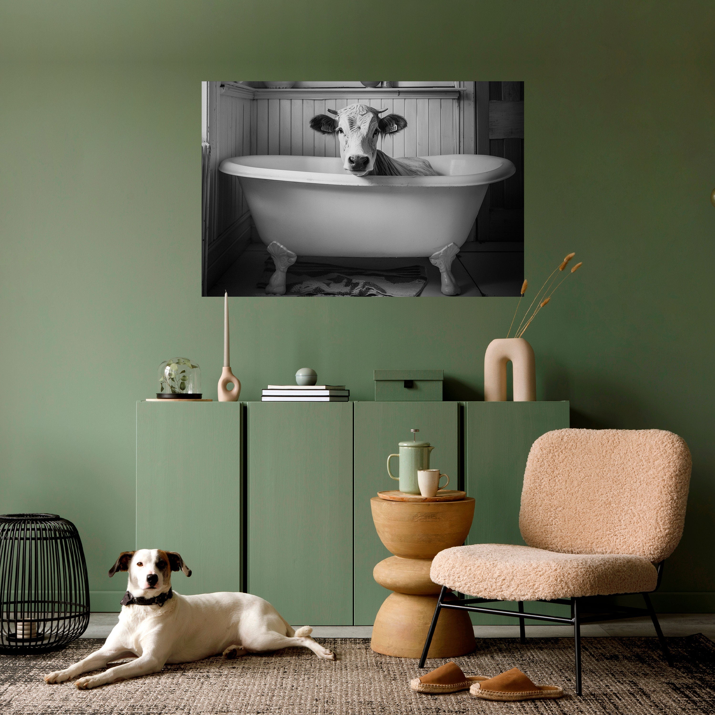 Affiche horizontale autocollante représentant une vache en détente