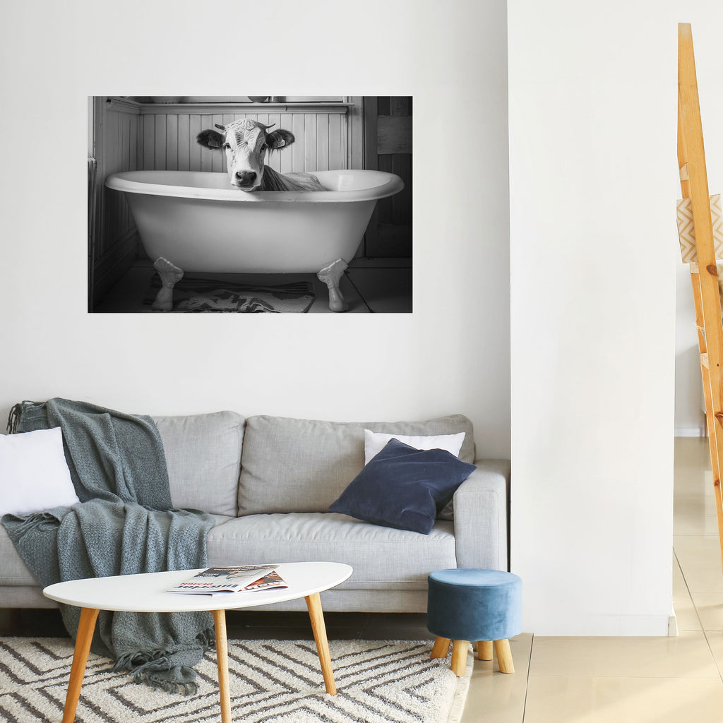 Affiche horizontale autocollante représentant une vache en détente