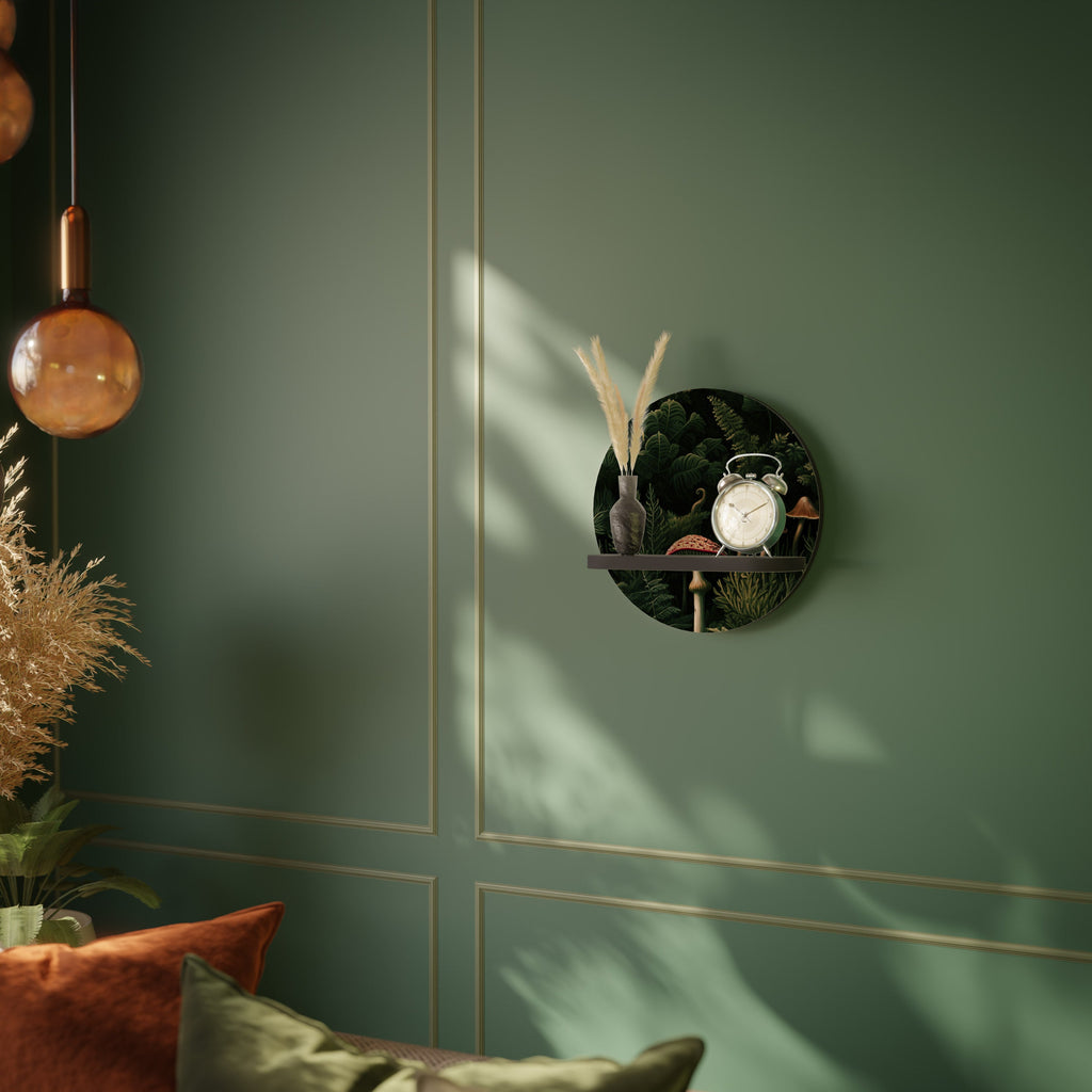 WHISPERING WOODLAND Round Art Shelf In Black Finish