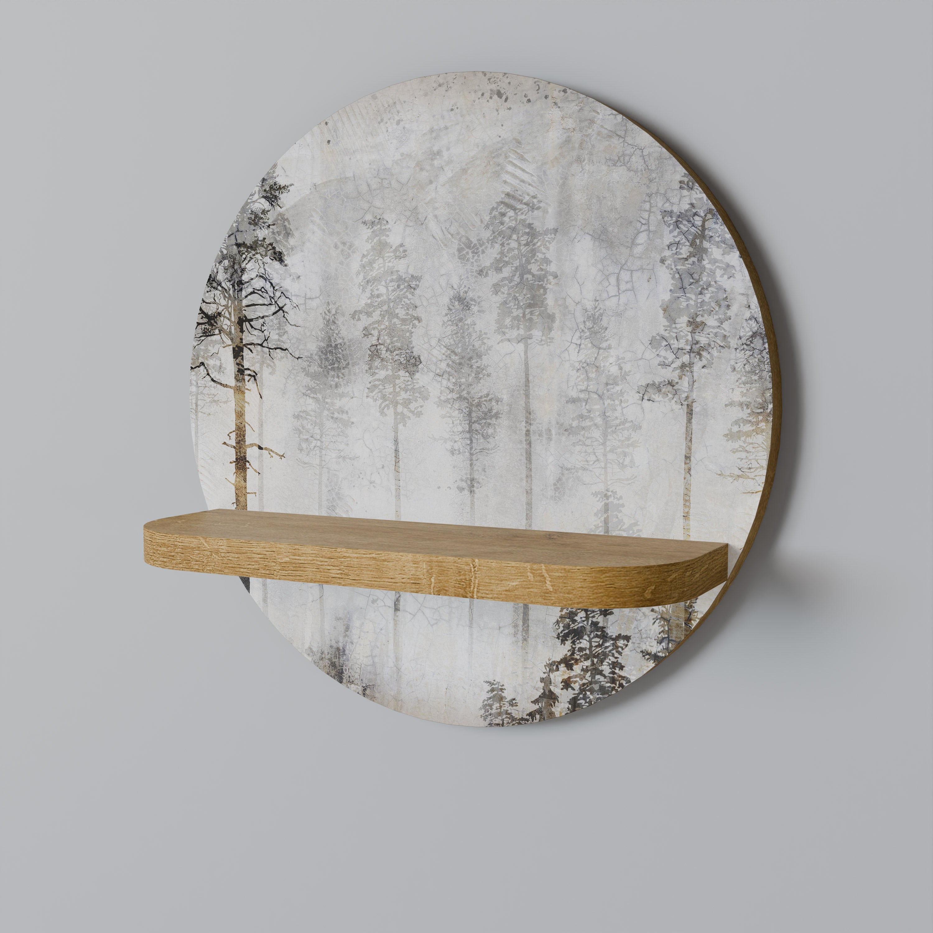 FADE IN THE TREES Round Art Shelf In Oak Effect