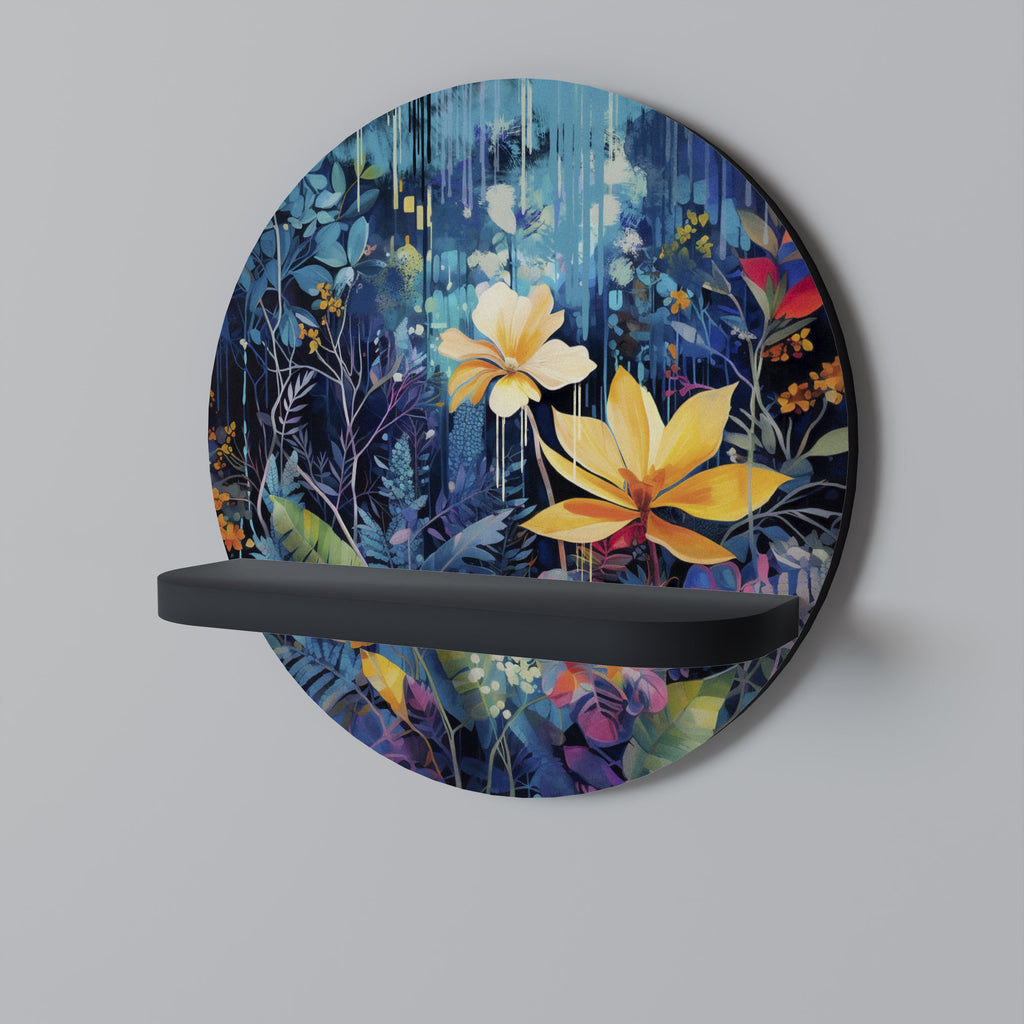 Étagère d'art ronde MIDNIGHT BLOSSOM en finition noire