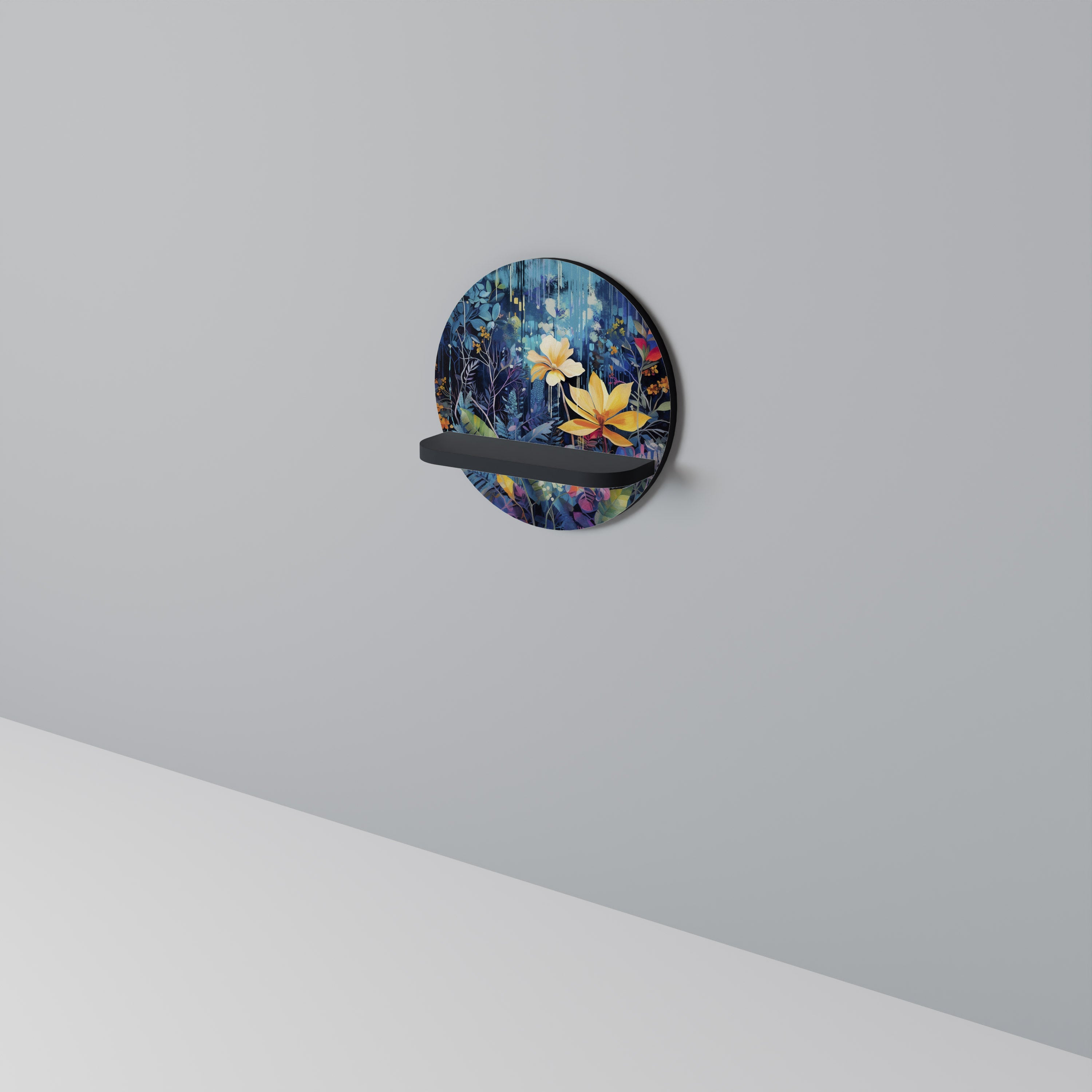 Étagère d'art ronde MIDNIGHT BLOSSOM en finition noire