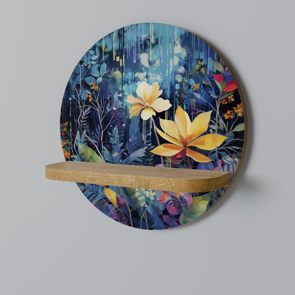 MIDNIGHT BLOSSOM Round Art Shelf In Oak Effect
