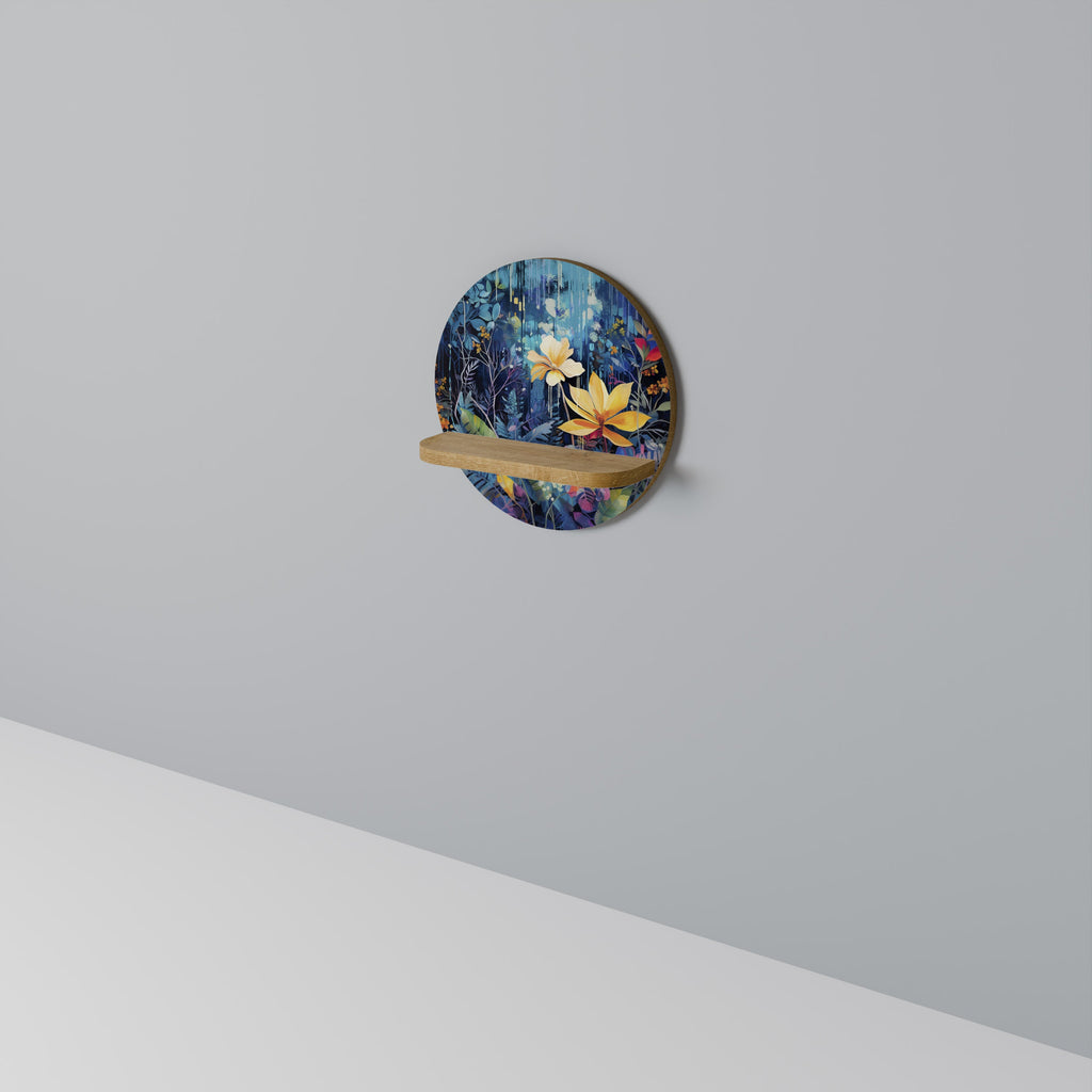 MIDNIGHT BLOSSOM Round Art Shelf In Oak Effect