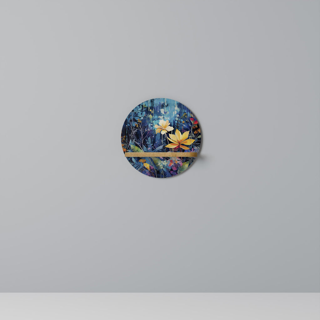 MIDNIGHT BLOSSOM Round Art Shelf In Oak Effect
