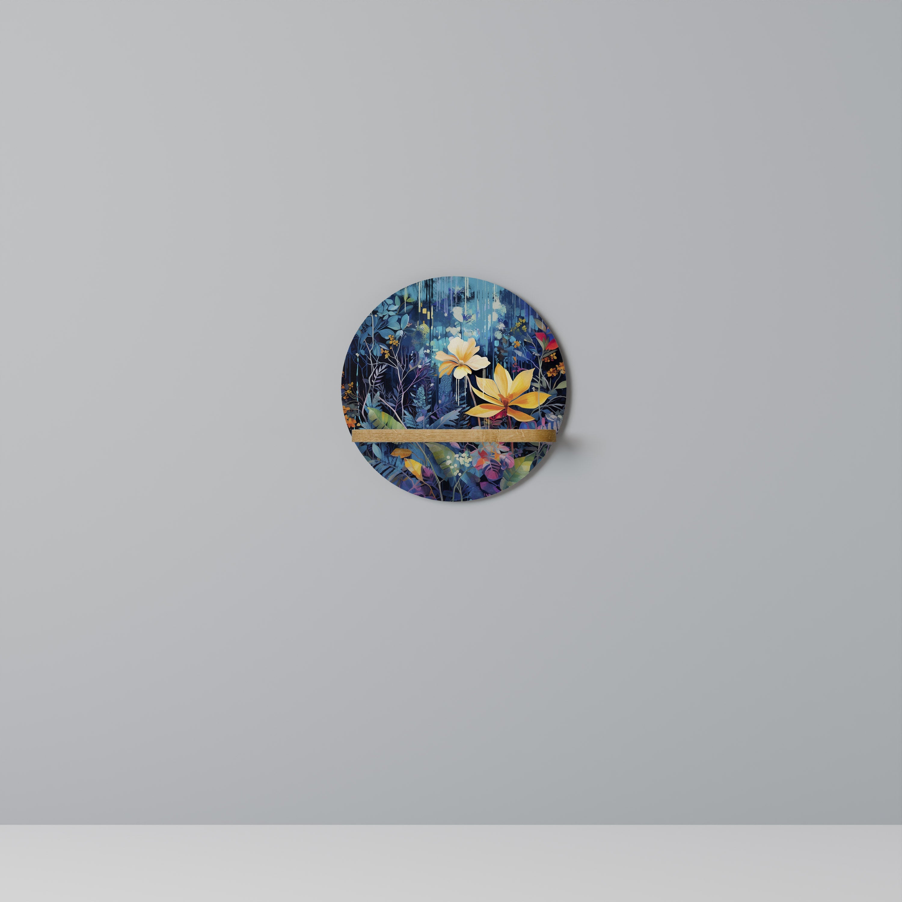 MIDNIGHT BLOSSOM Round Art Shelf In Oak Effect