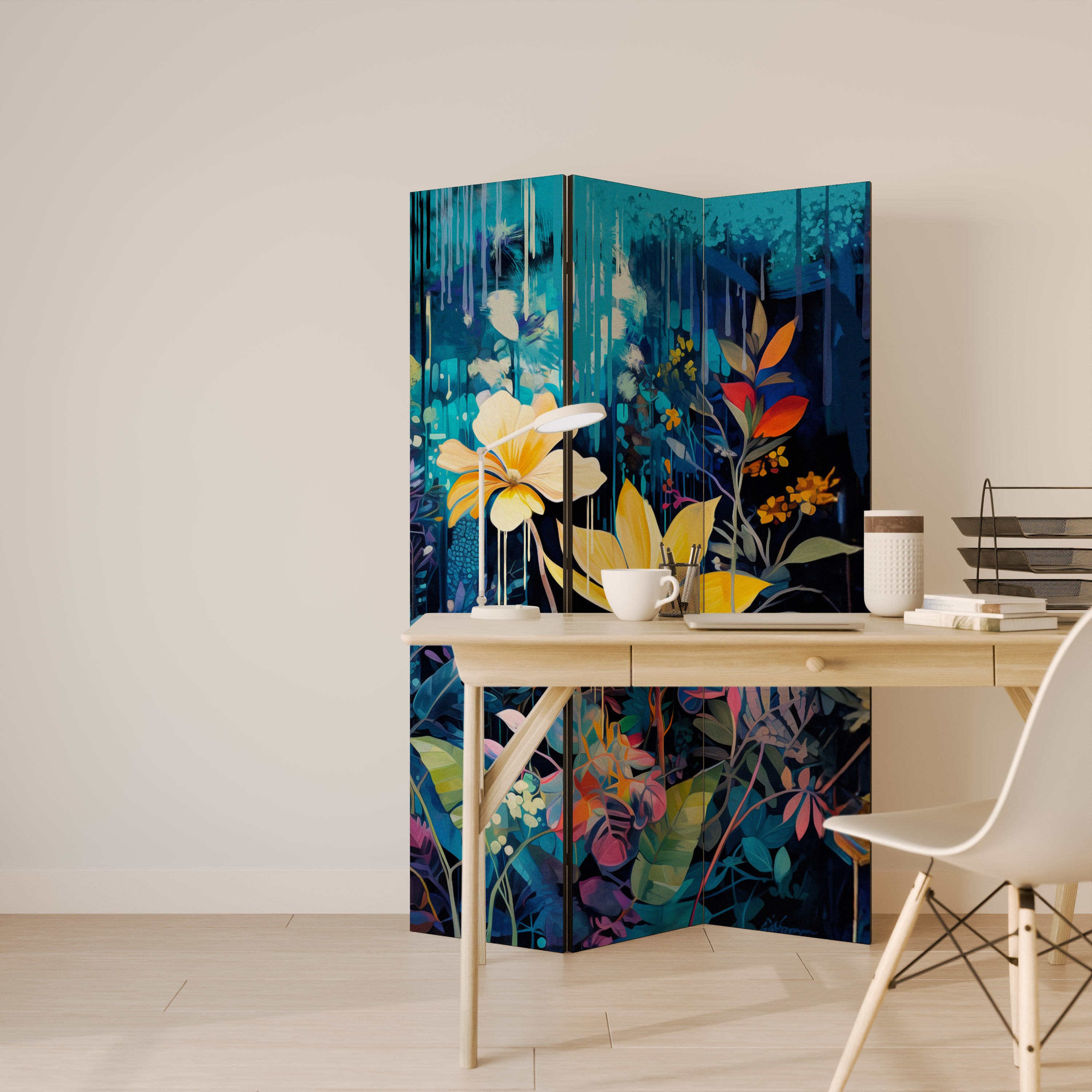 MIDNIGHT BLOSSOM 3-Panel Room Divider