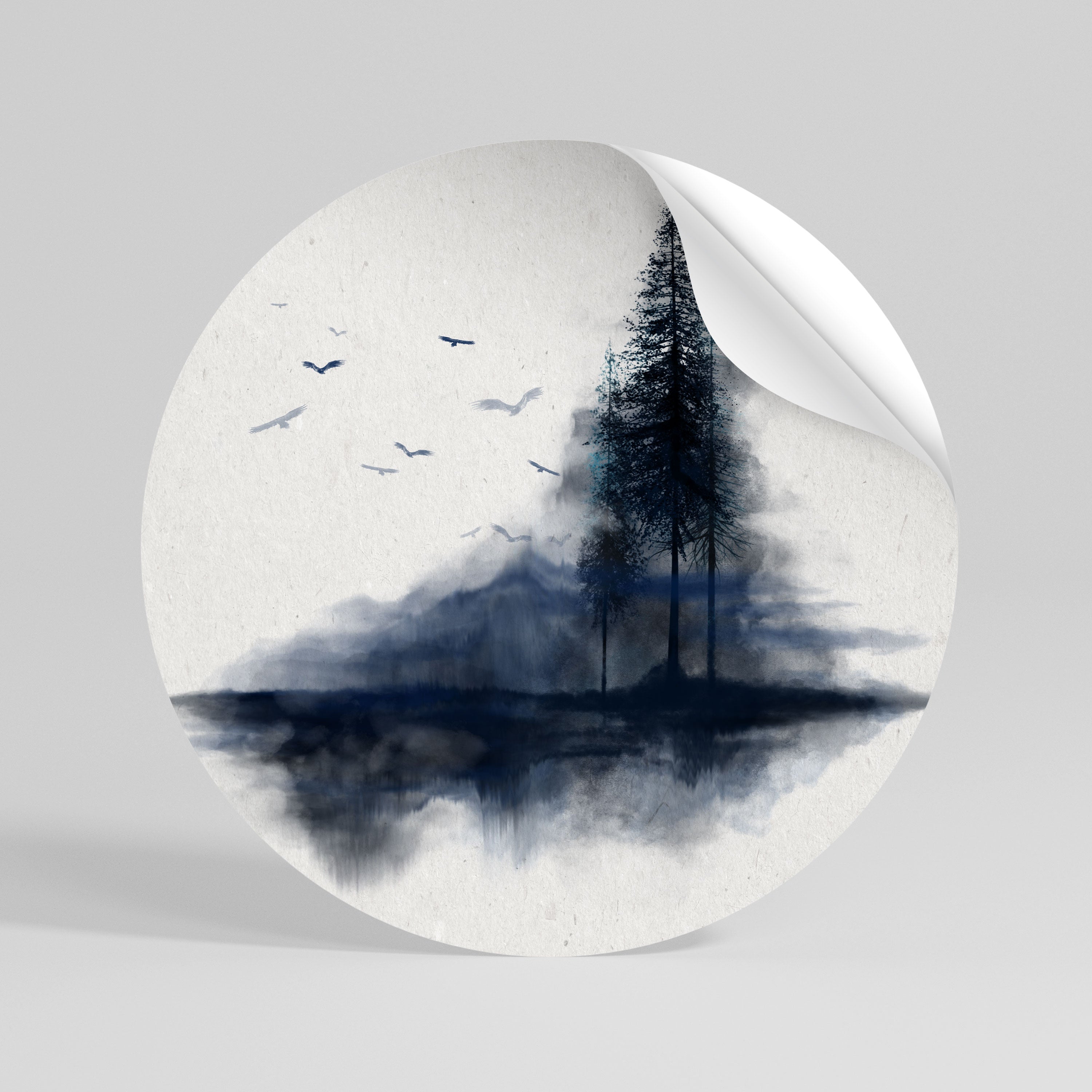 MISTY RECOLLECTION Peel and Stick Round Sticker