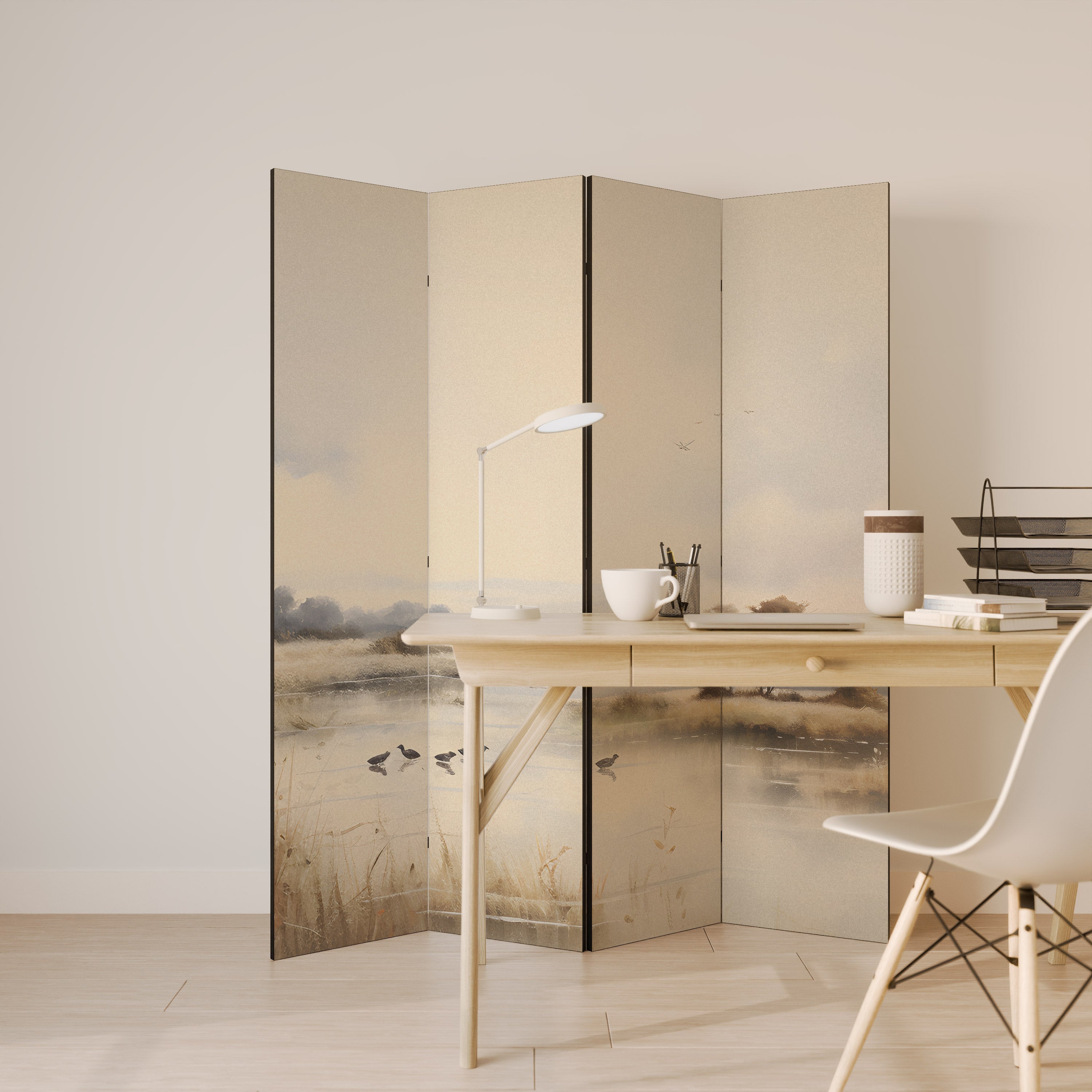 Séparateur de pièce décoratif à 4 panneaux LAKESIDE NOSTALGY