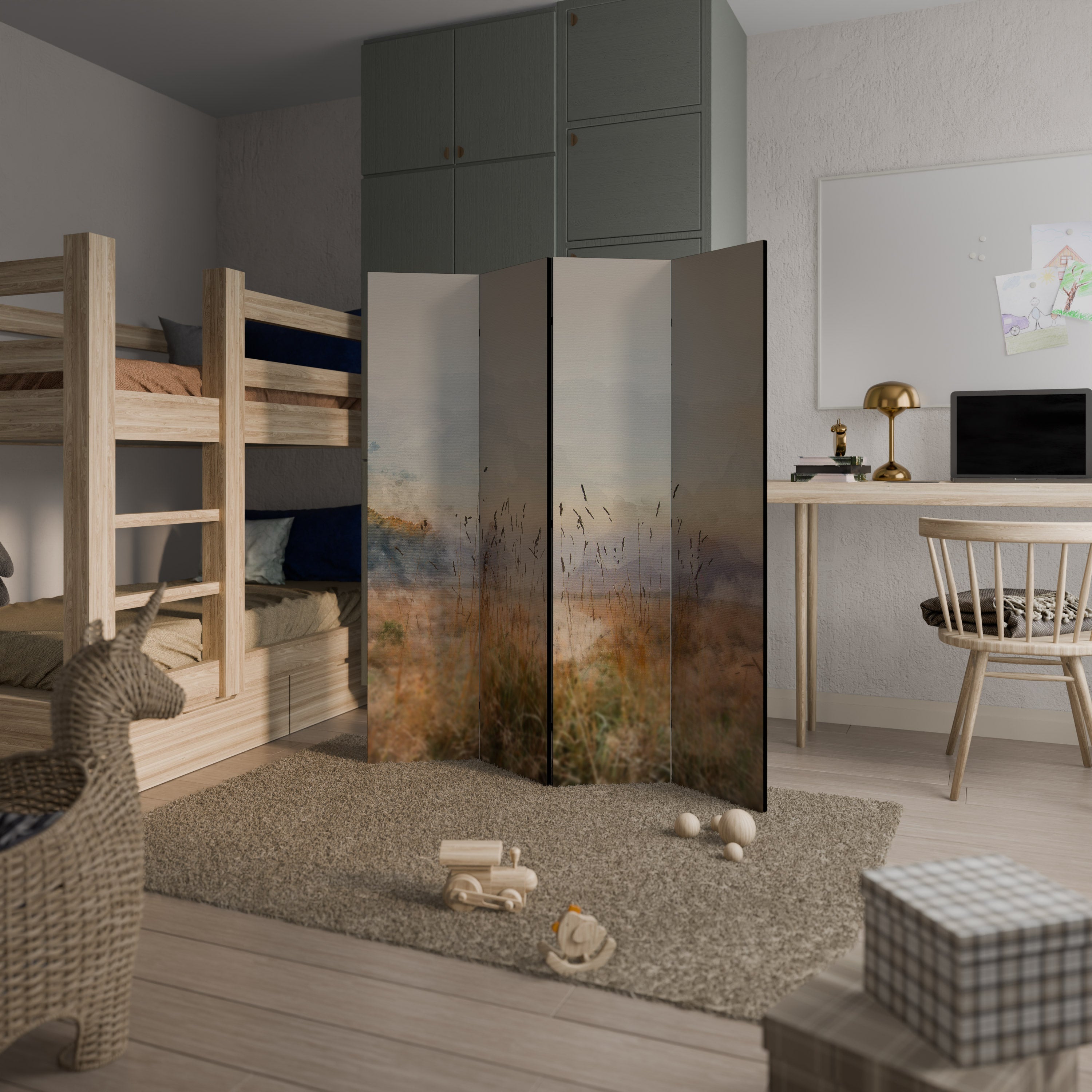 Séparateur de pièce décoratif à 4 panneaux « Tristesse estivale »