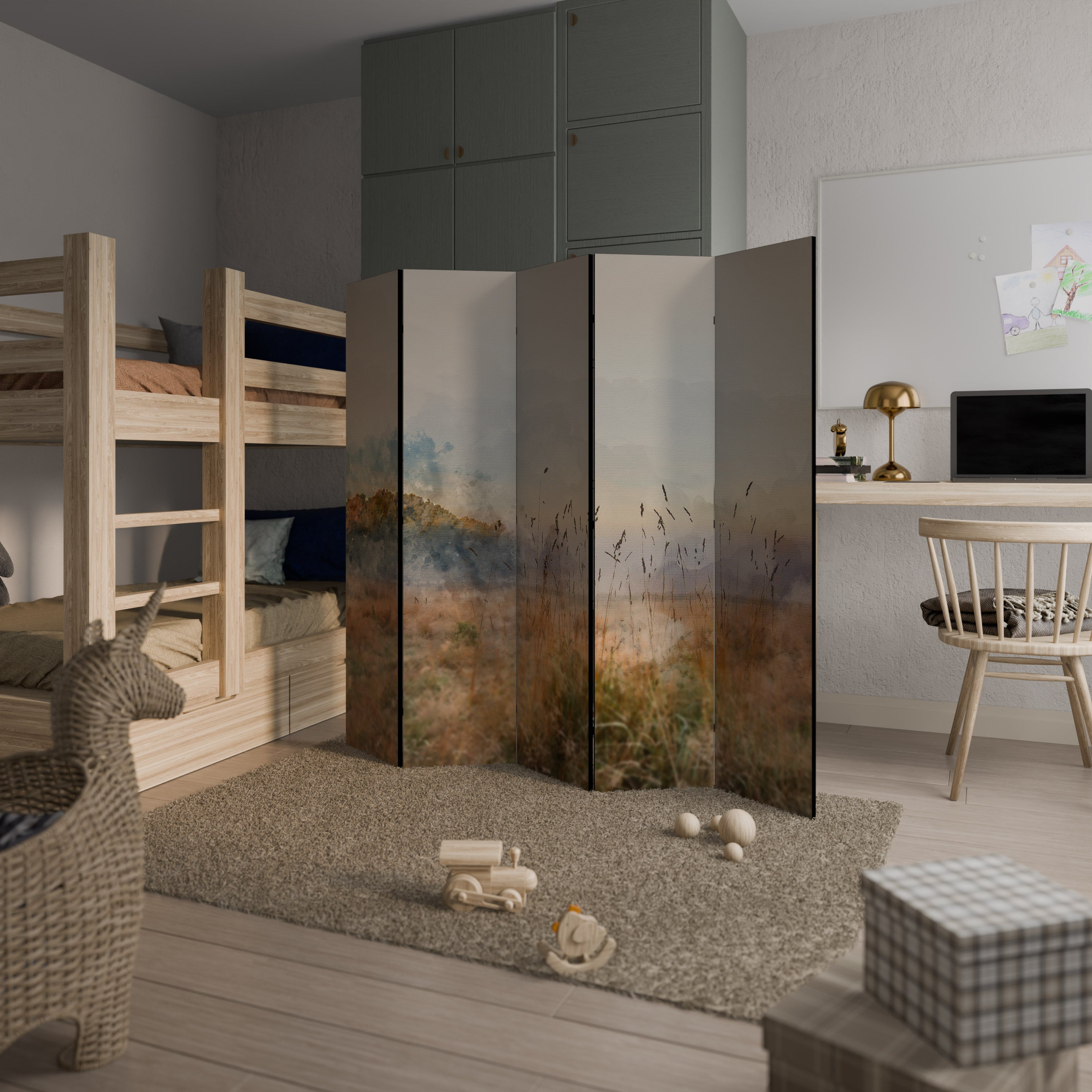 Séparateur de pièce décoratif à 5 panneaux « Tristesse estivale »