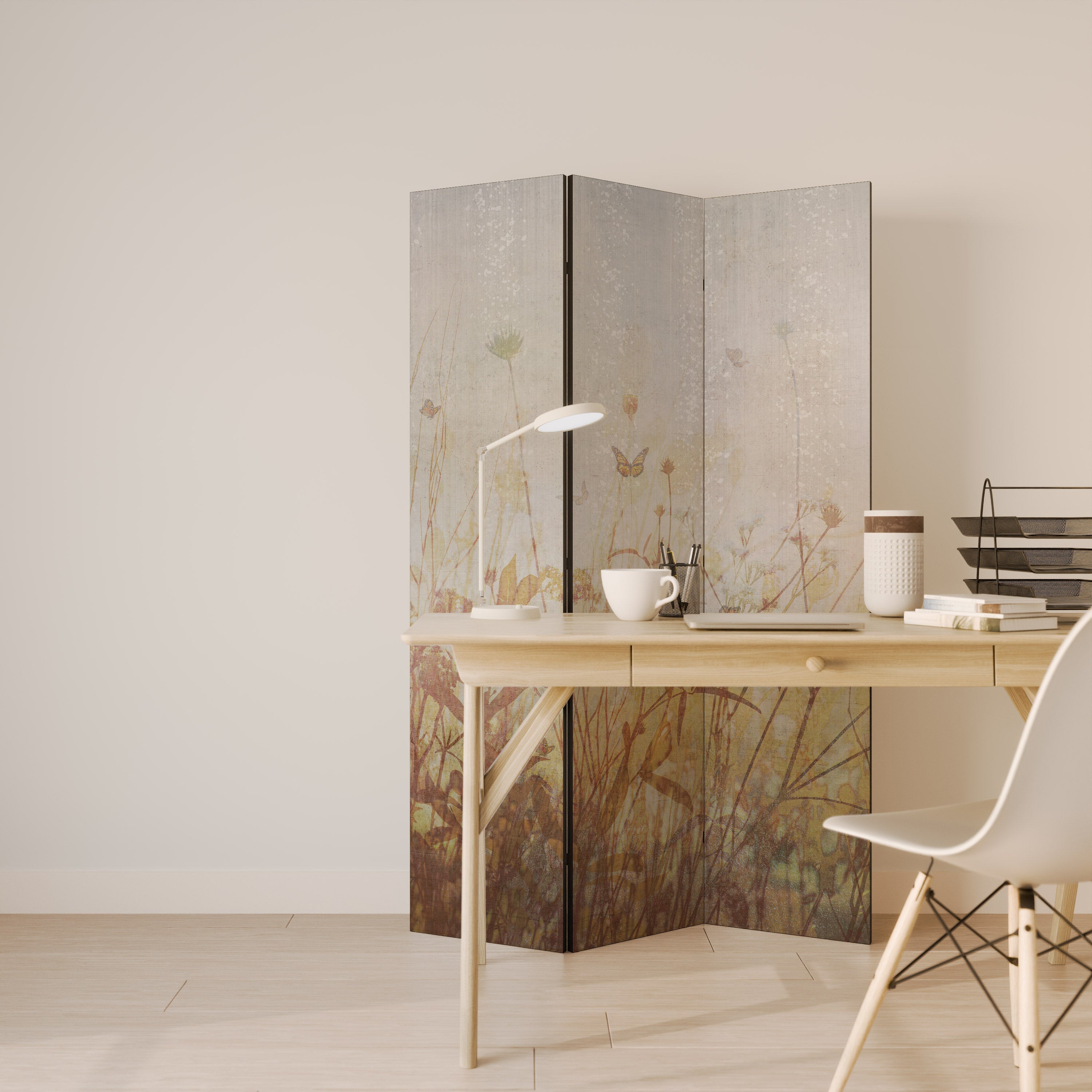 Paravent décoratif à 3 panneaux Motif papillons des prés