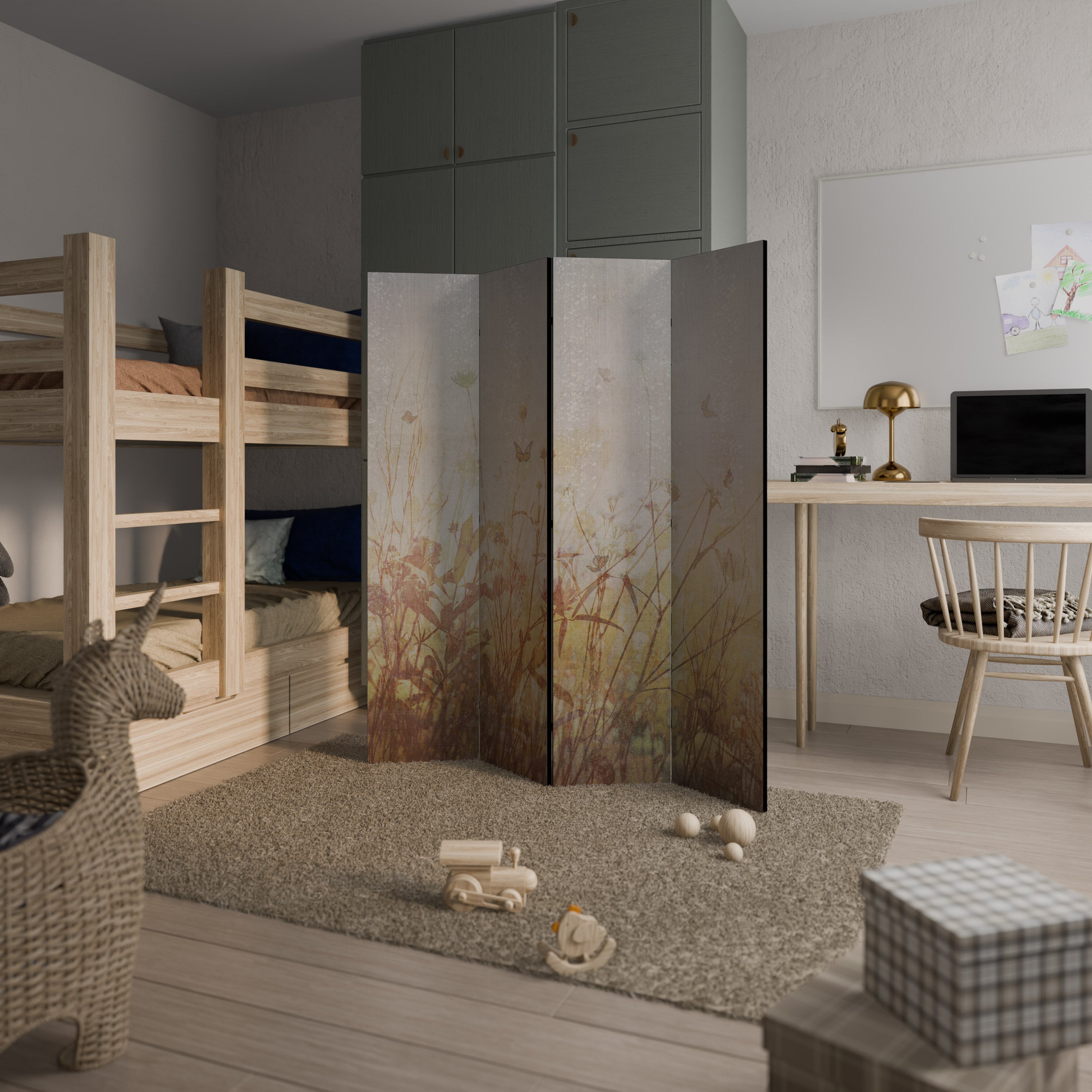 Paravent décoratif à 4 panneaux Motif papillons des prés