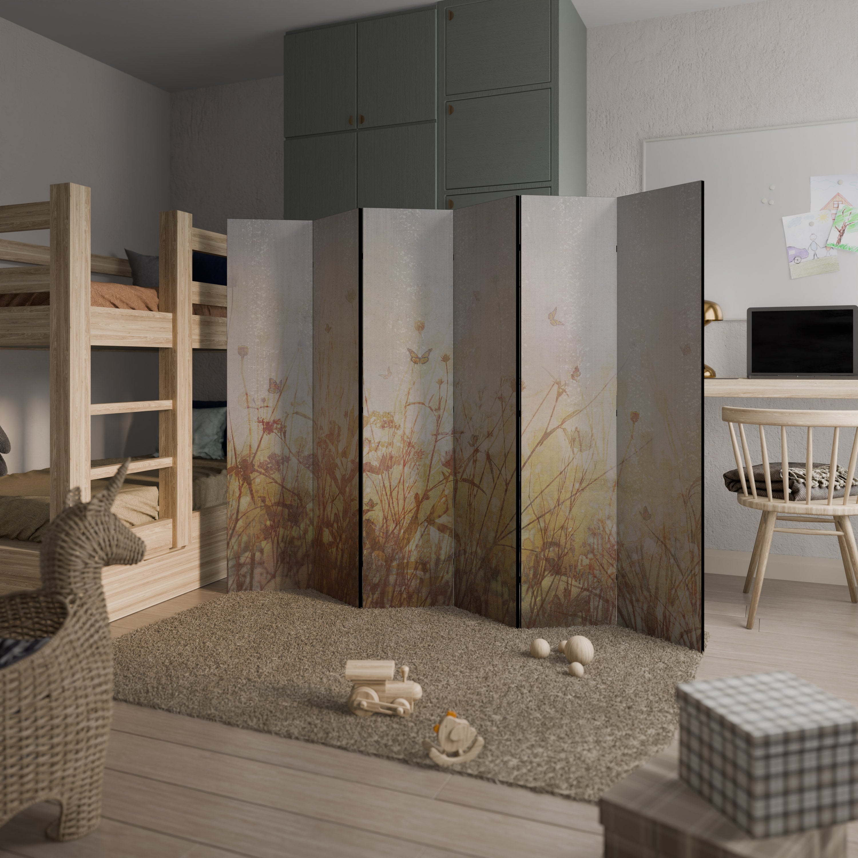 Paravent décoratif à 6 panneaux Motif papillons des prés