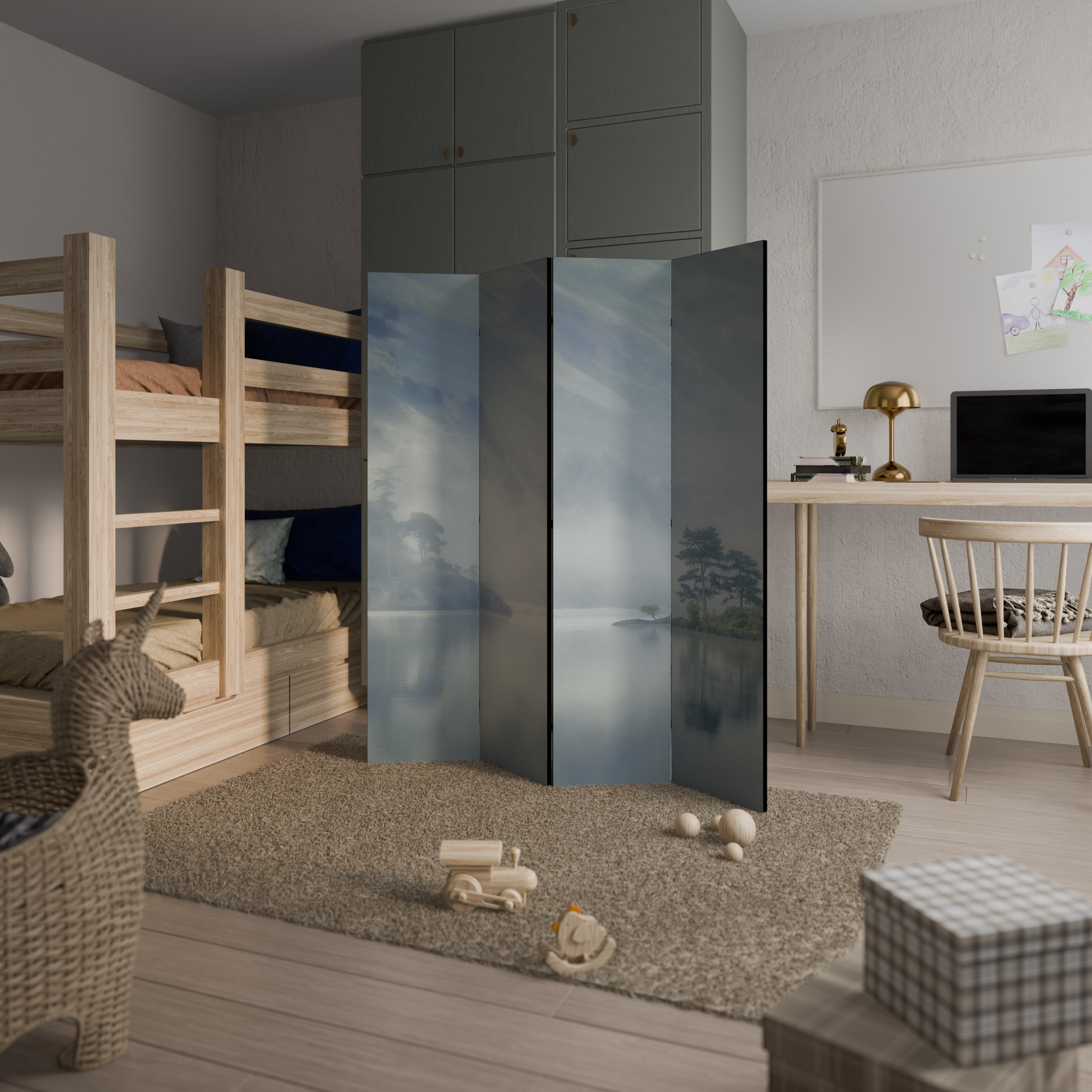 Paravent décoratif à 4 panneaux SILVER LAKE