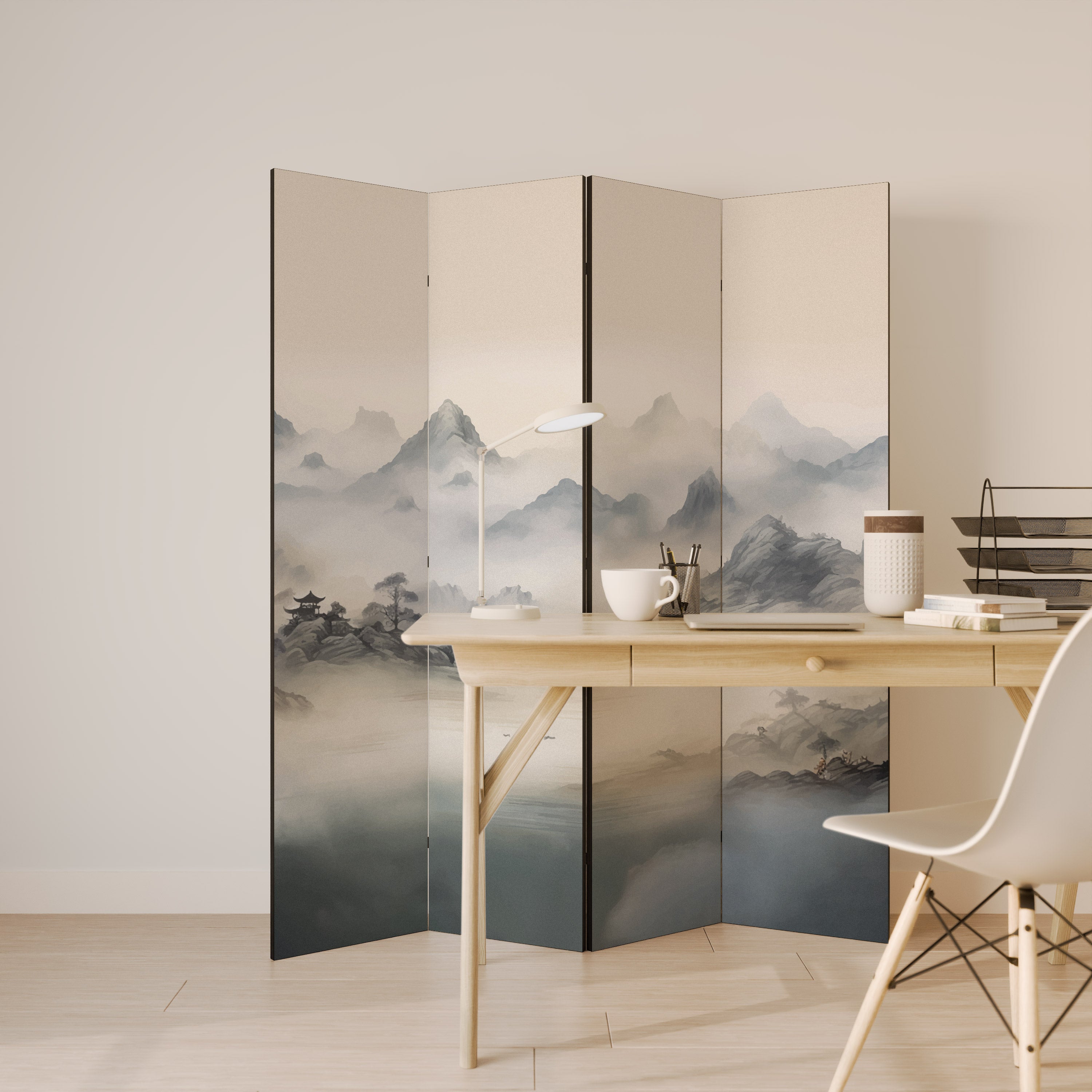 Paravent décoratif à 4 panneaux HIDDEN TEMPLE MIST