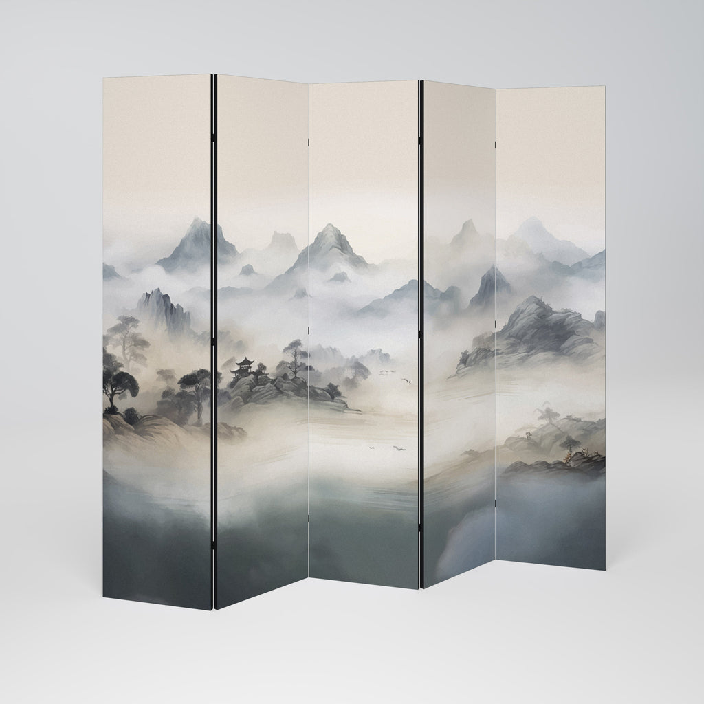 HIDDEN TEMPLE MIST Decorative 5-Panel Room Divider