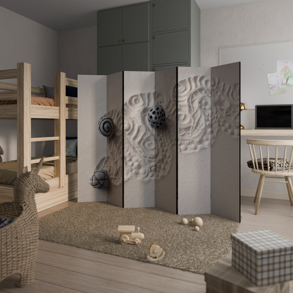 SAND SCULPTED SERENITY 6-Panel Room Divider