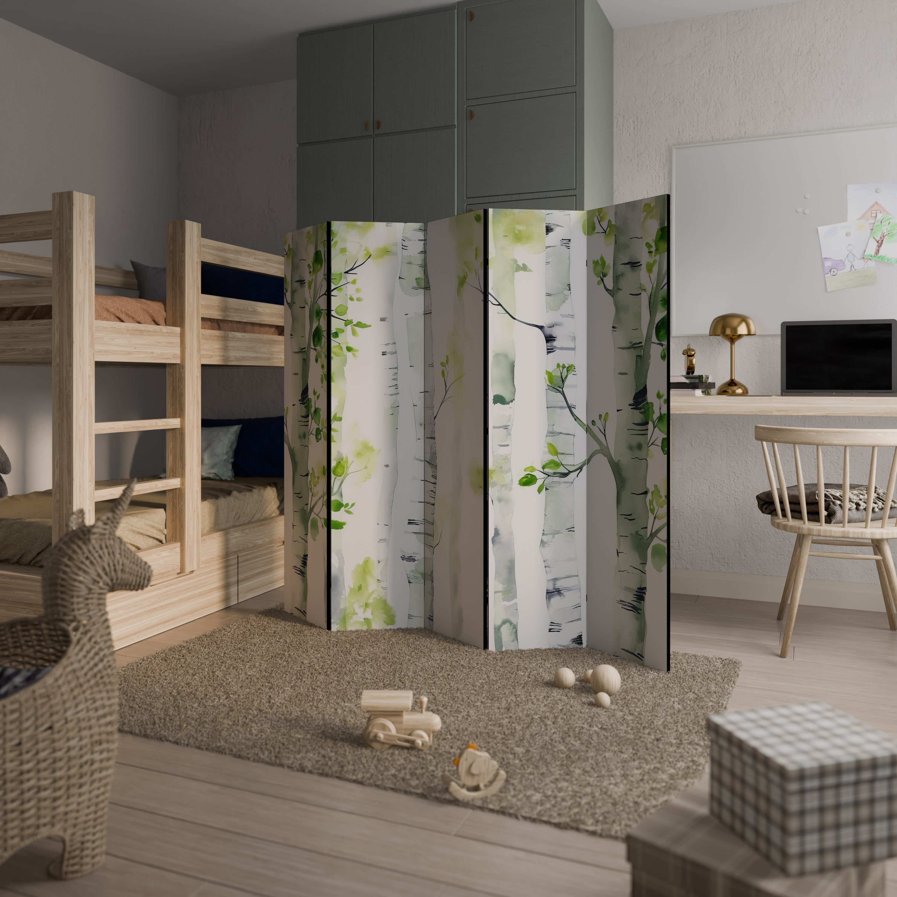 Paravent décoratif à 5 panneaux BIRCHY SOLACE