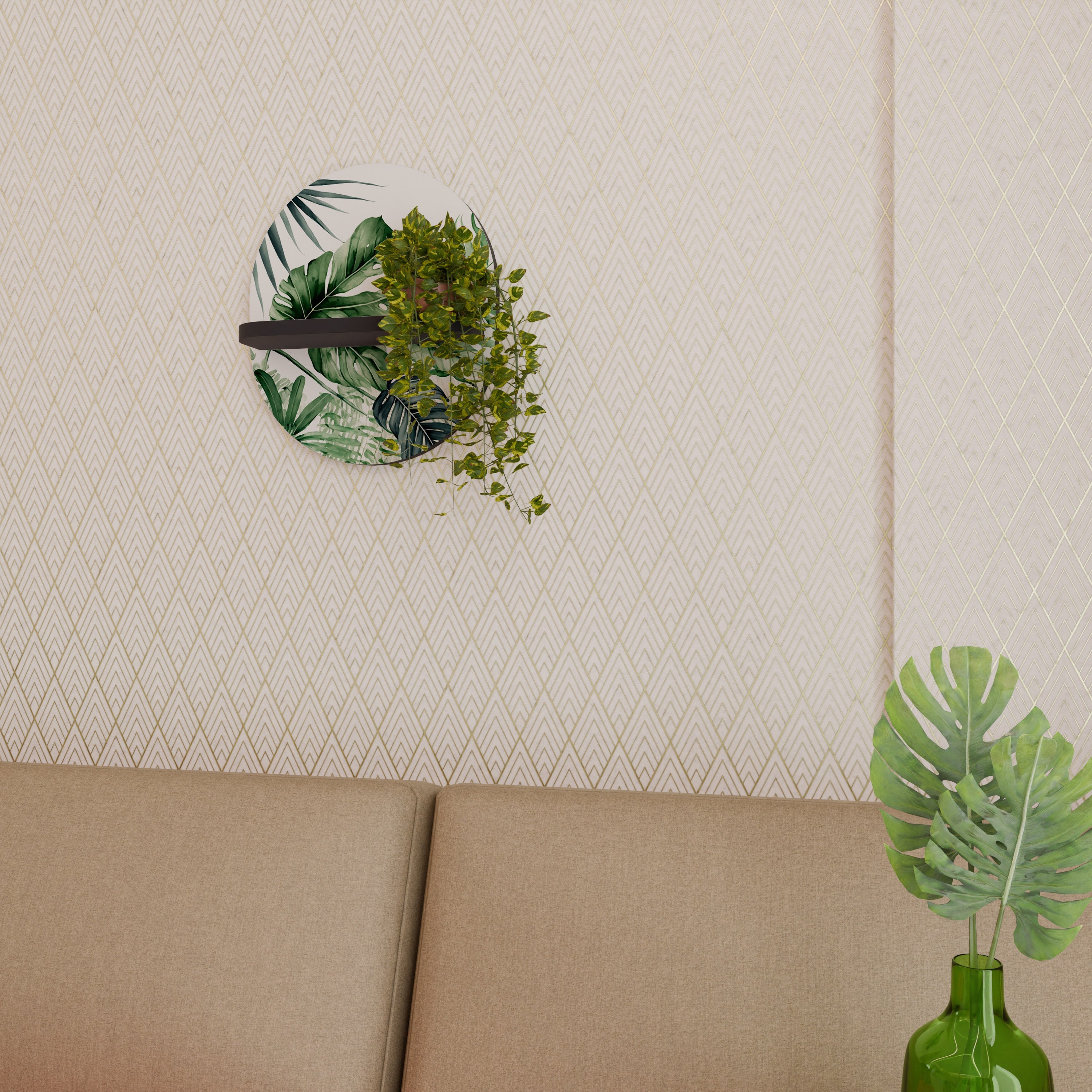 Étagère d'art ovale MONSTERA DREAM en finition noire