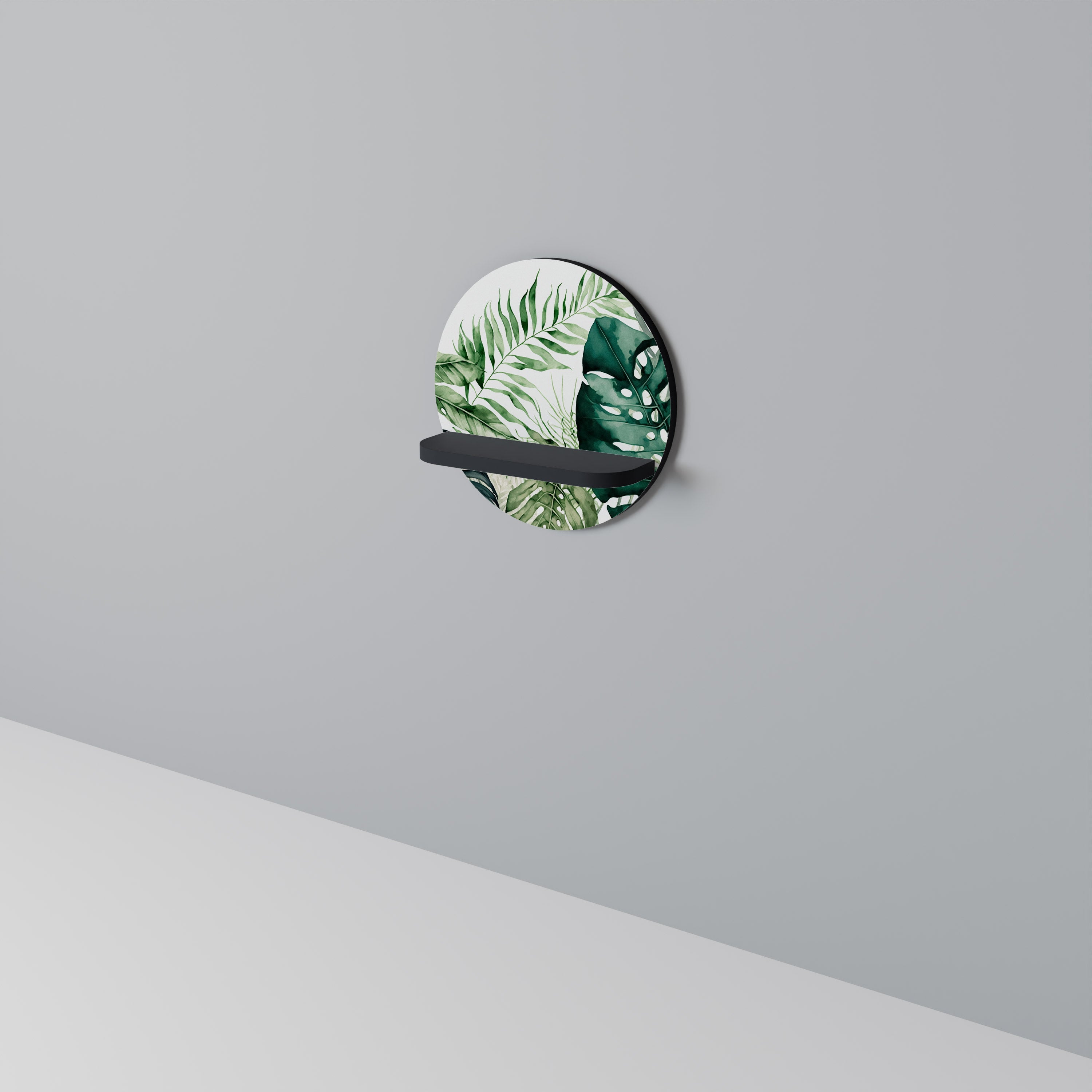 Étagère d'art ronde MONSTERA DREAM en finition noire